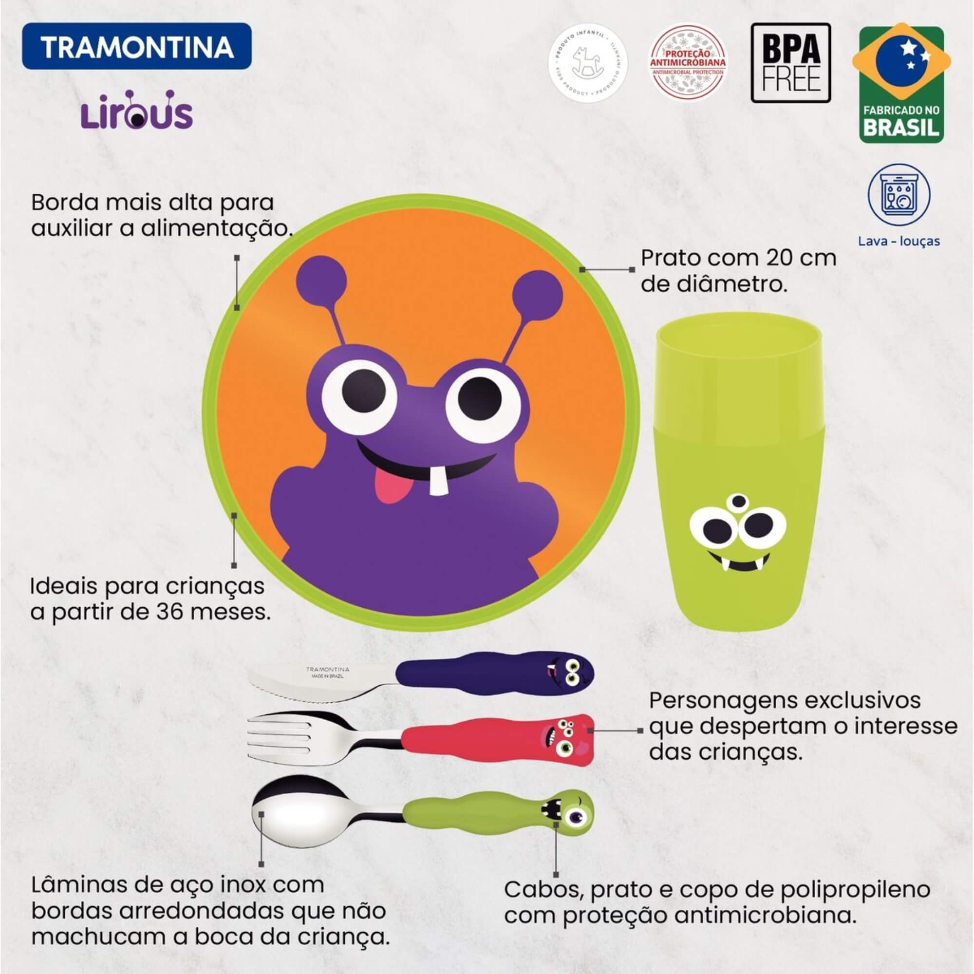Jogo Infantil Lirous Colorido 05 Peças Tramontina - 23797001