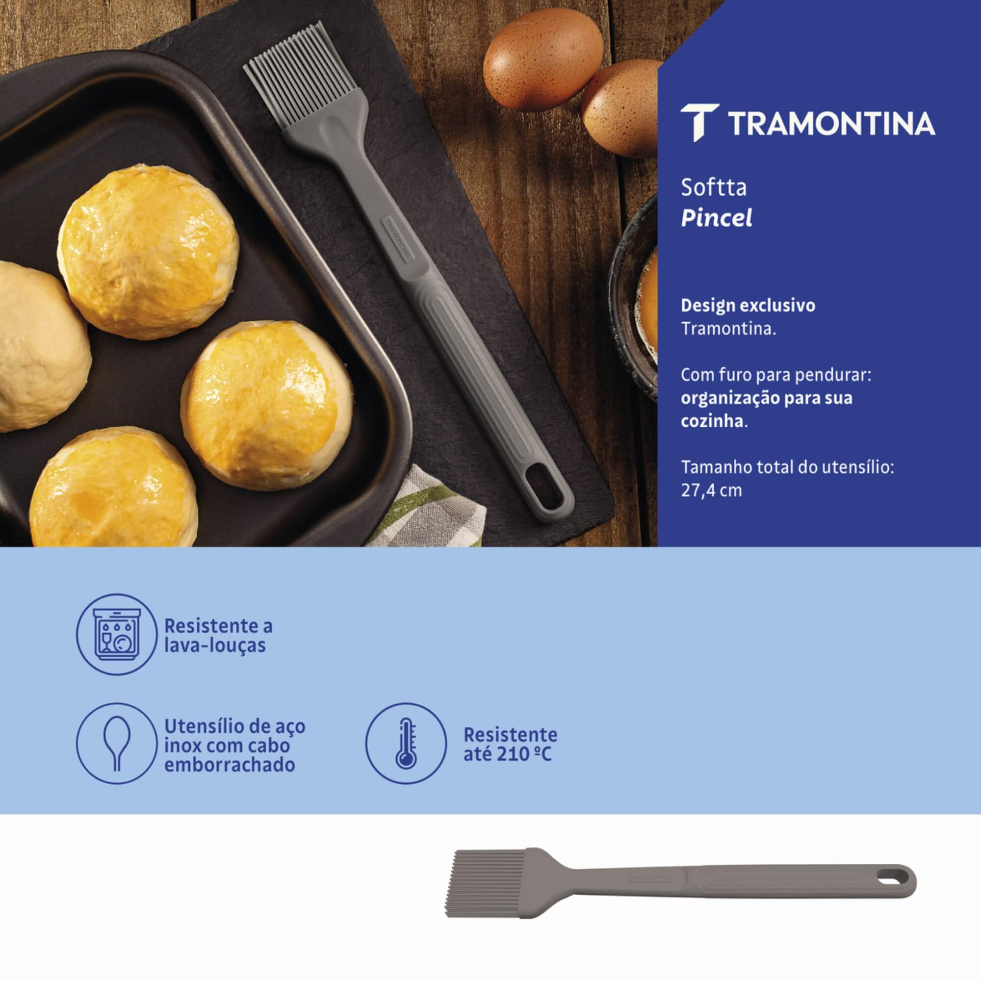 Pincel Softta de Silicone Cinza Tramontina - 25858160