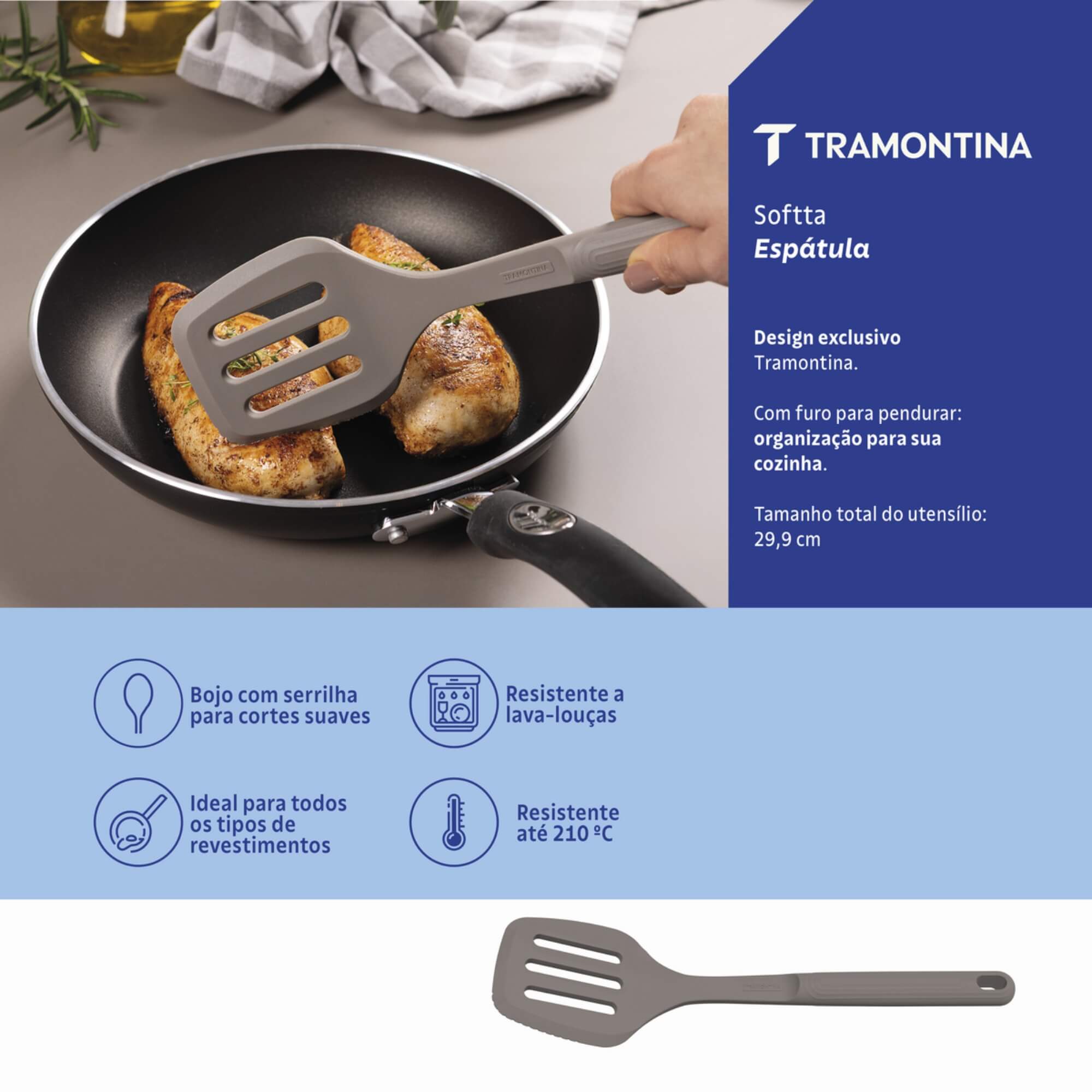 Espátula Vazada Softta em Silicone Cinza Tramontina - 25850160