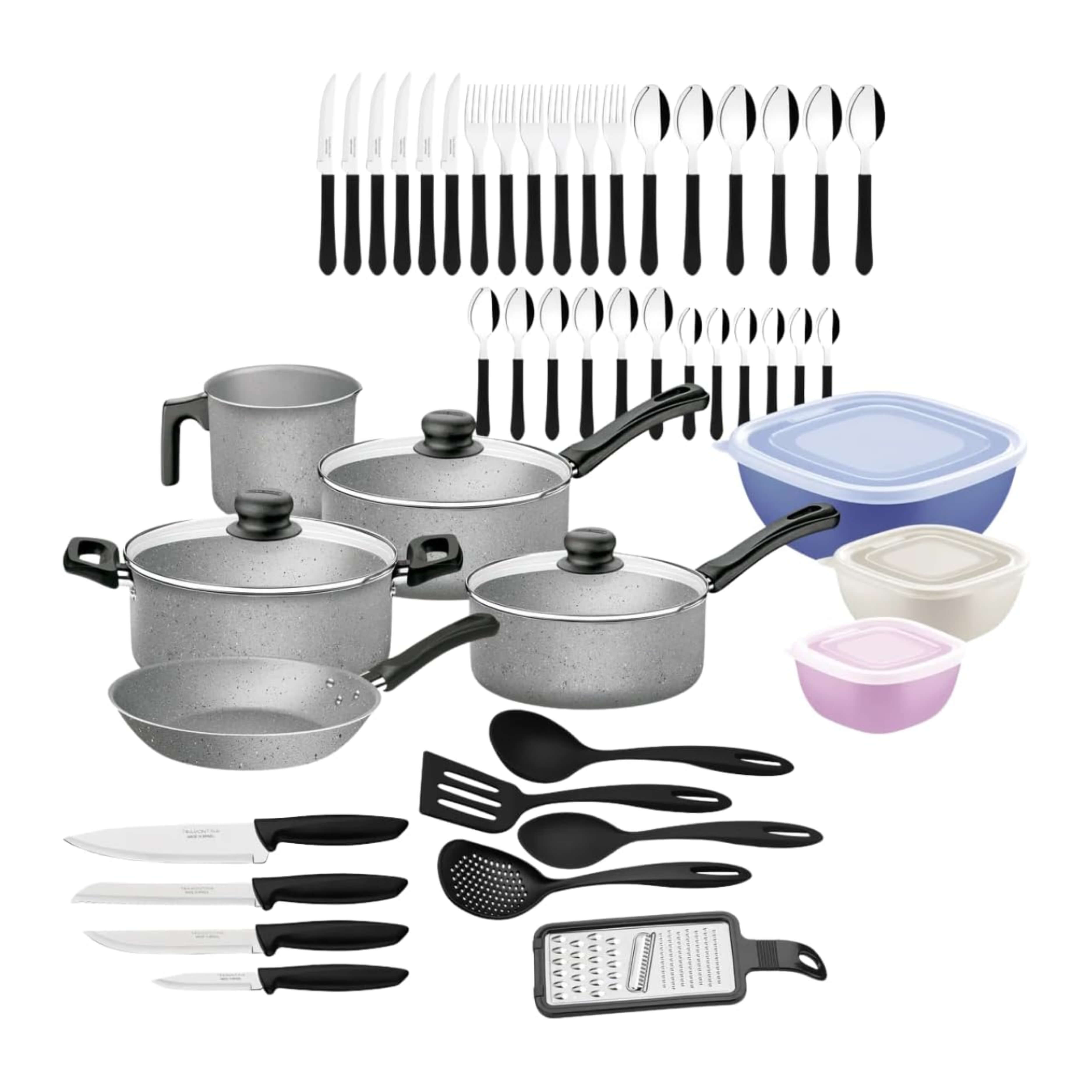 Kit Cozinha 47 peças p/ Cozinha com Panelas Antiaderentes em Alumínio Cinza Tramontina - 20297612