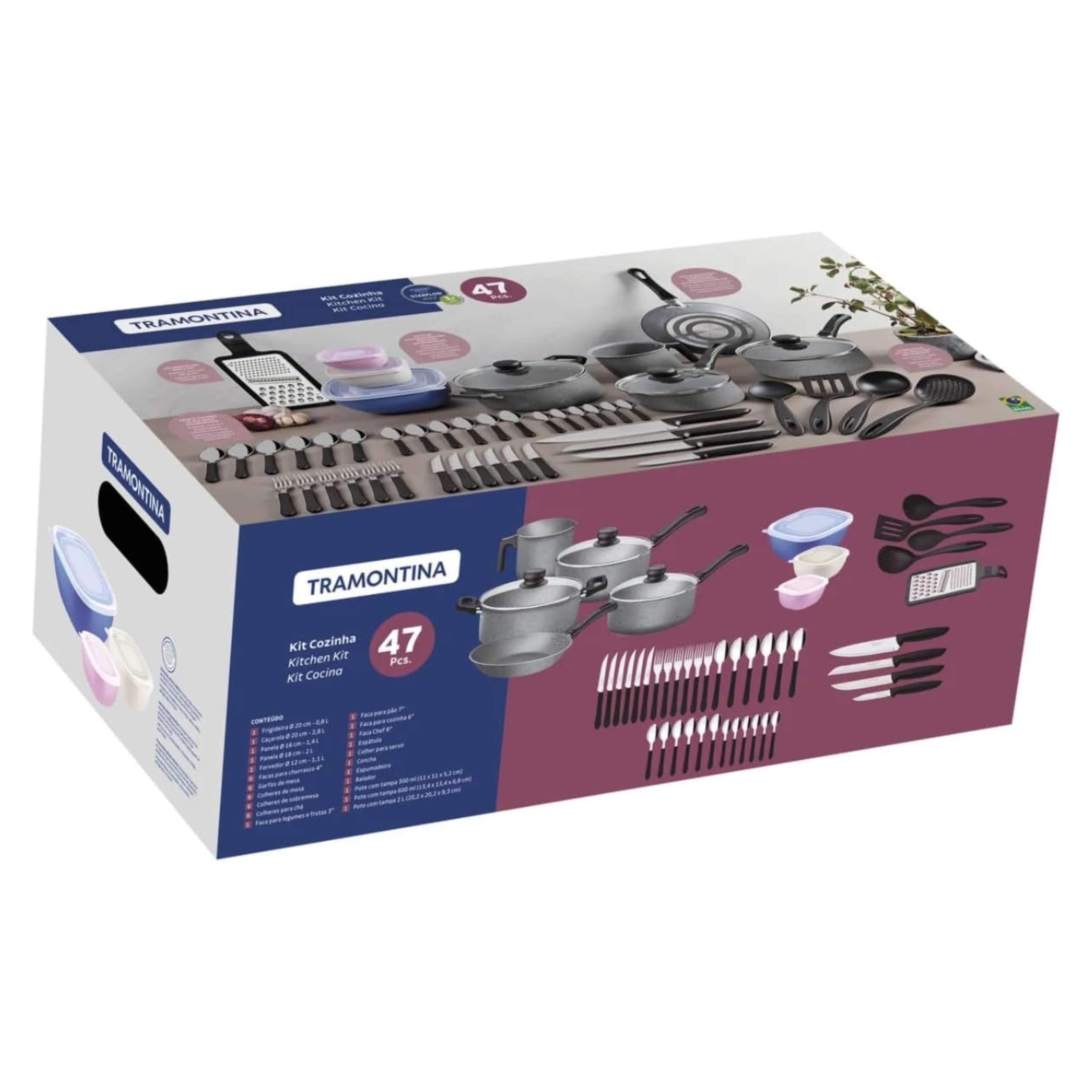 Kit Cozinha 47 peças p/ Cozinha com Panelas Antiaderentes em Alumínio Cinza Tramontina - 20297612