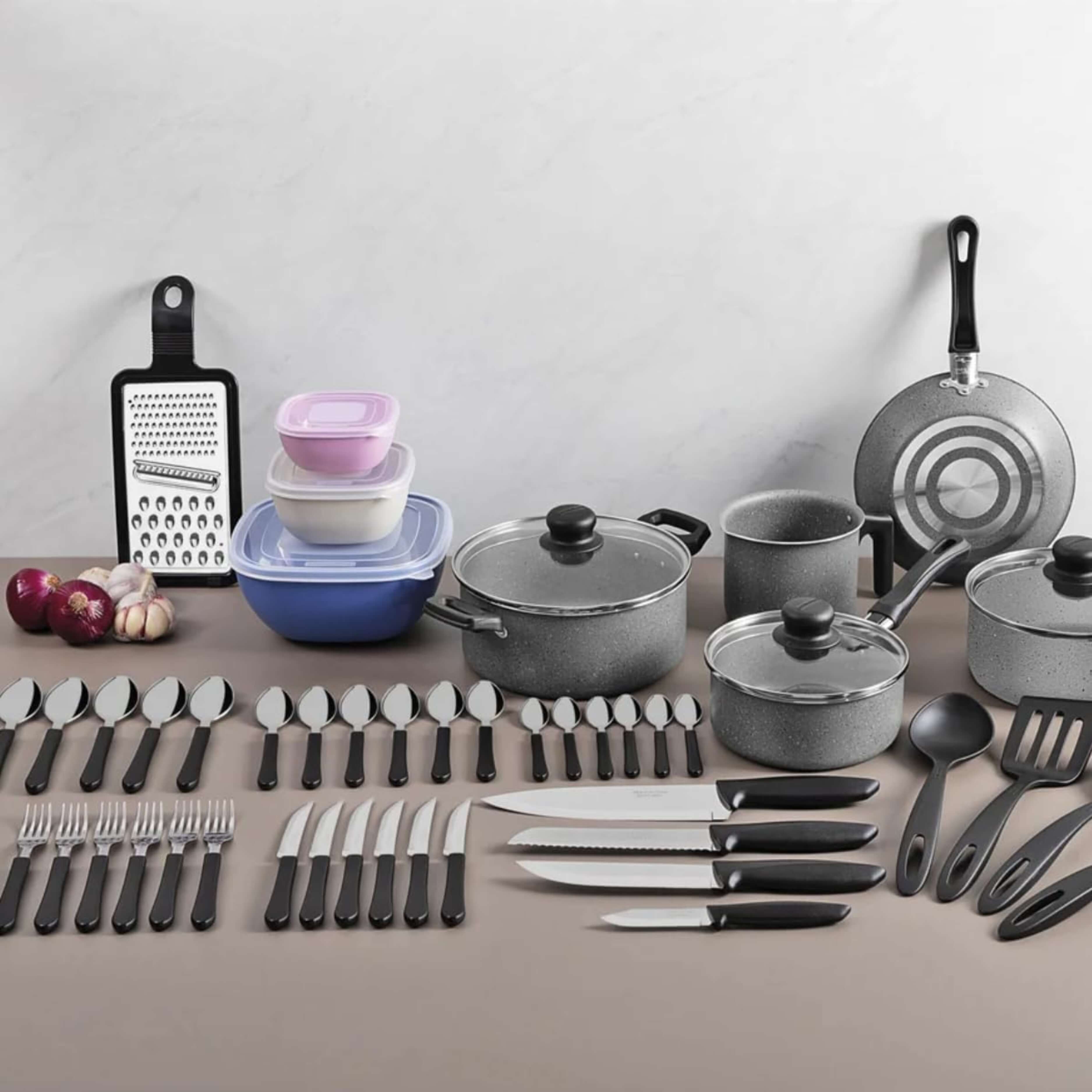 Kit Cozinha 47 peças p/ Cozinha com Panelas Antiaderentes em Alumínio Cinza Tramontina - 20297612
