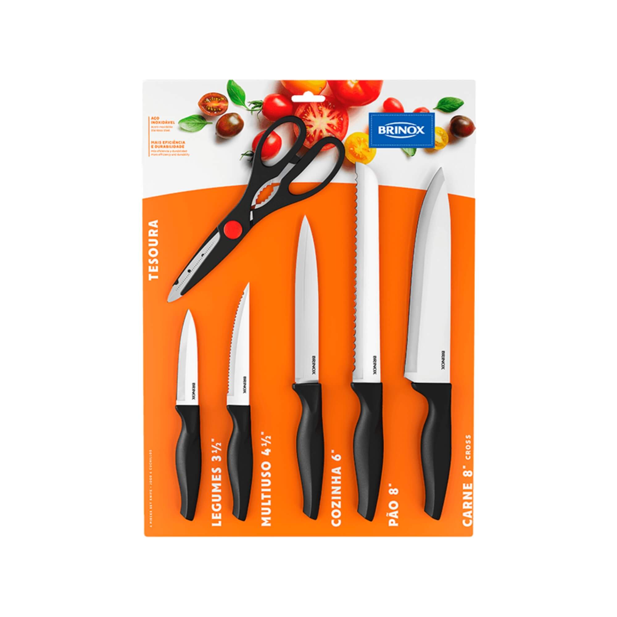 Conjunto de Facas 6 Peças Cross Preto Brinox - 2556/310