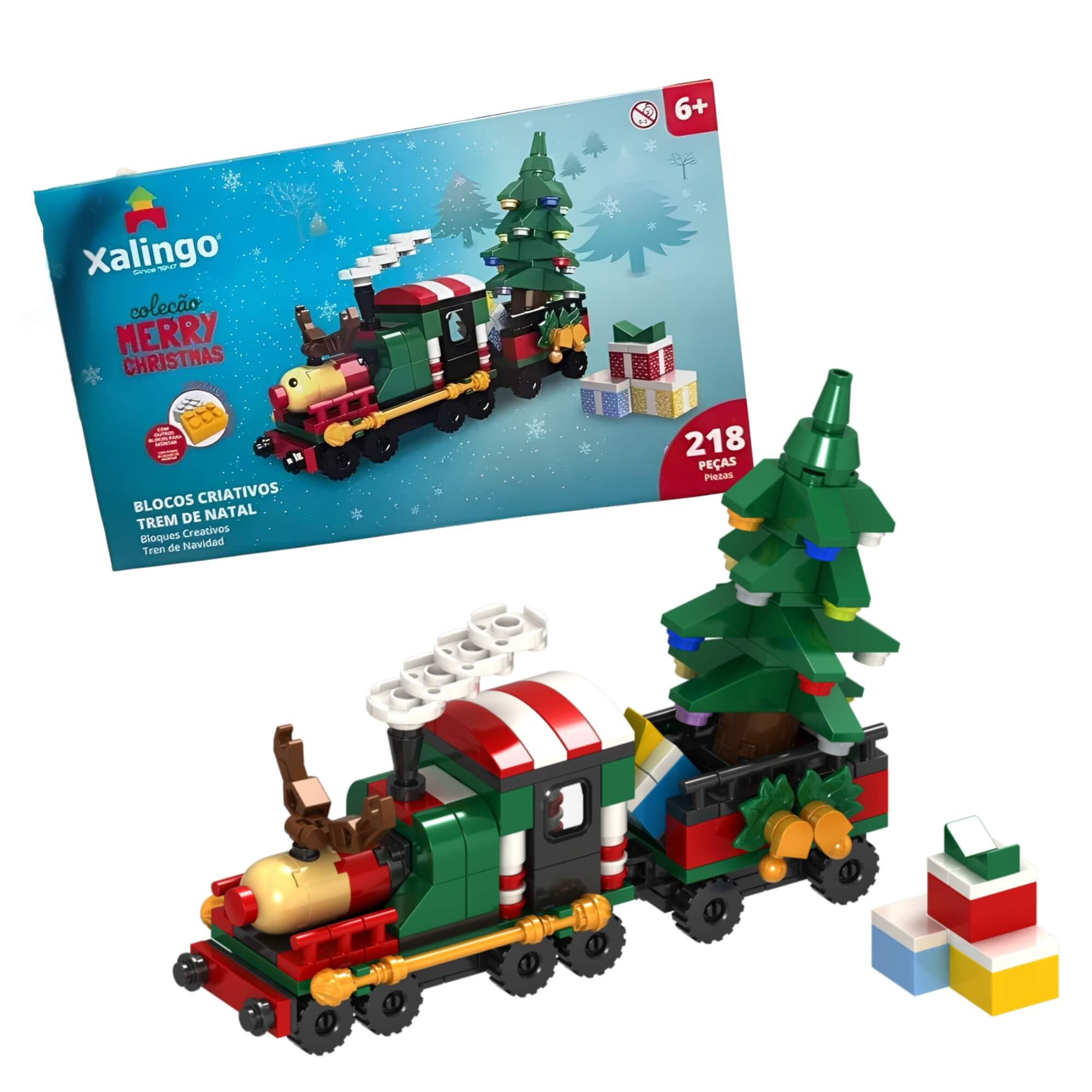 Brinquedo Infantil Blocos Criativos Natal 218 Peças Xalingo - 15976