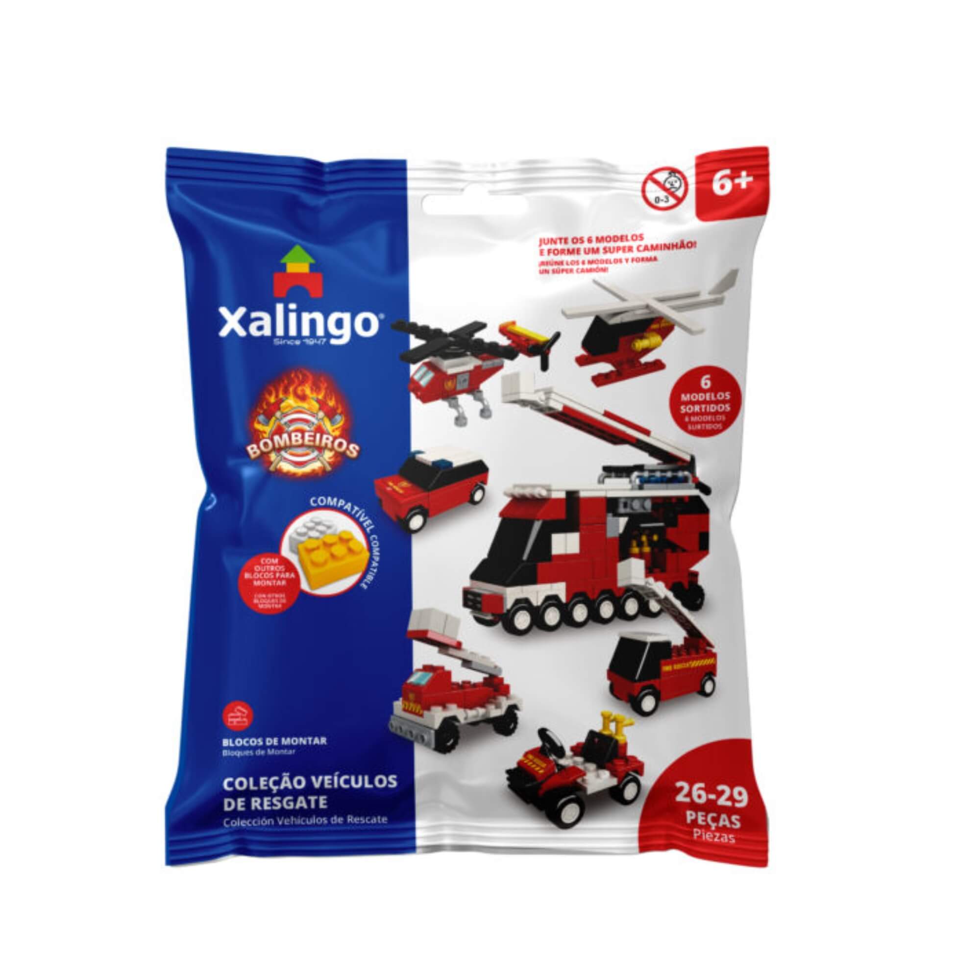 Brinquedo Infantil Blocos de Montar Resgate Bombeiros 26/29 Peças Unidade Xalingo - 14976