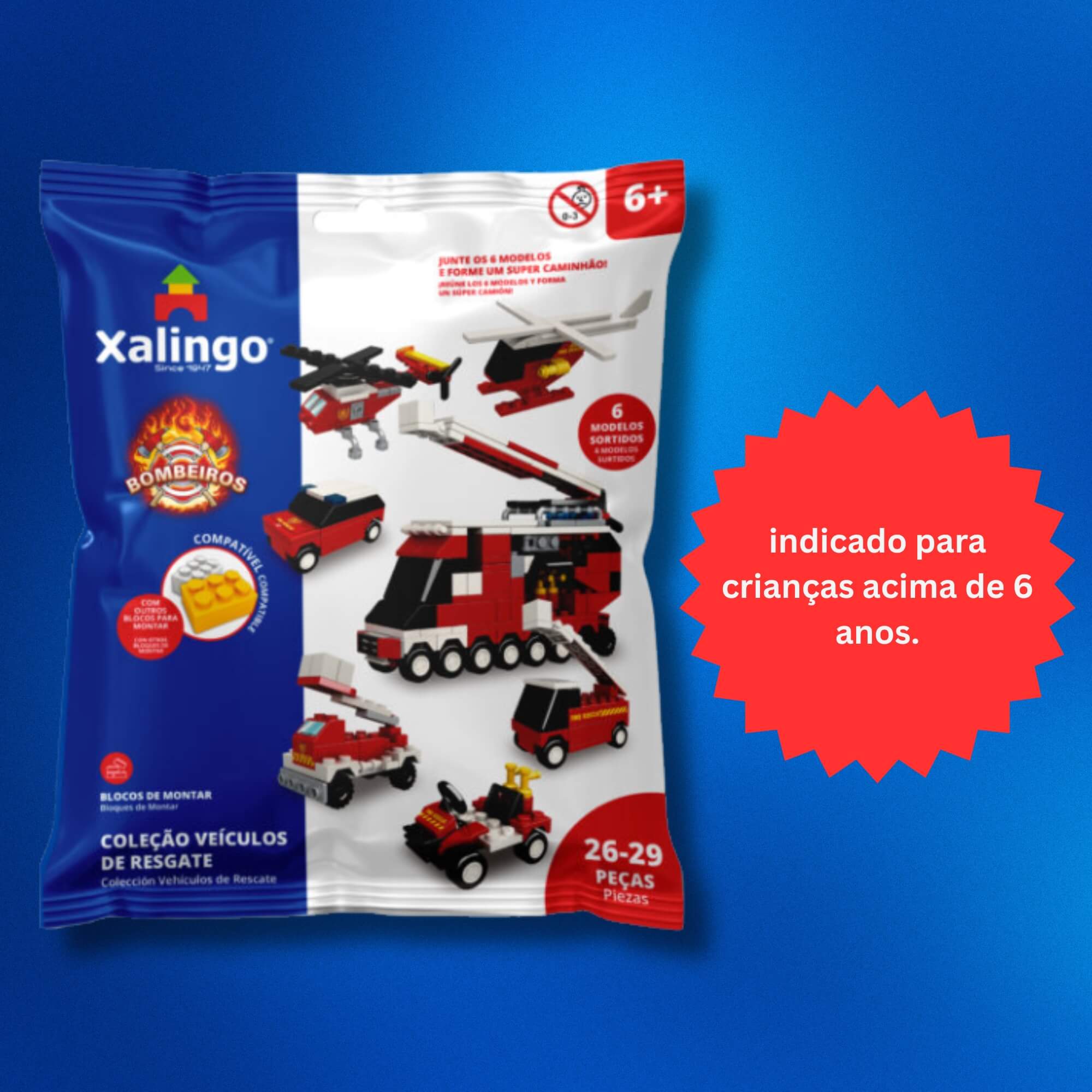Brinquedo Infantil Blocos de Montar Resgate Bombeiros 26/29 Peças Unidade Xalingo - 14976