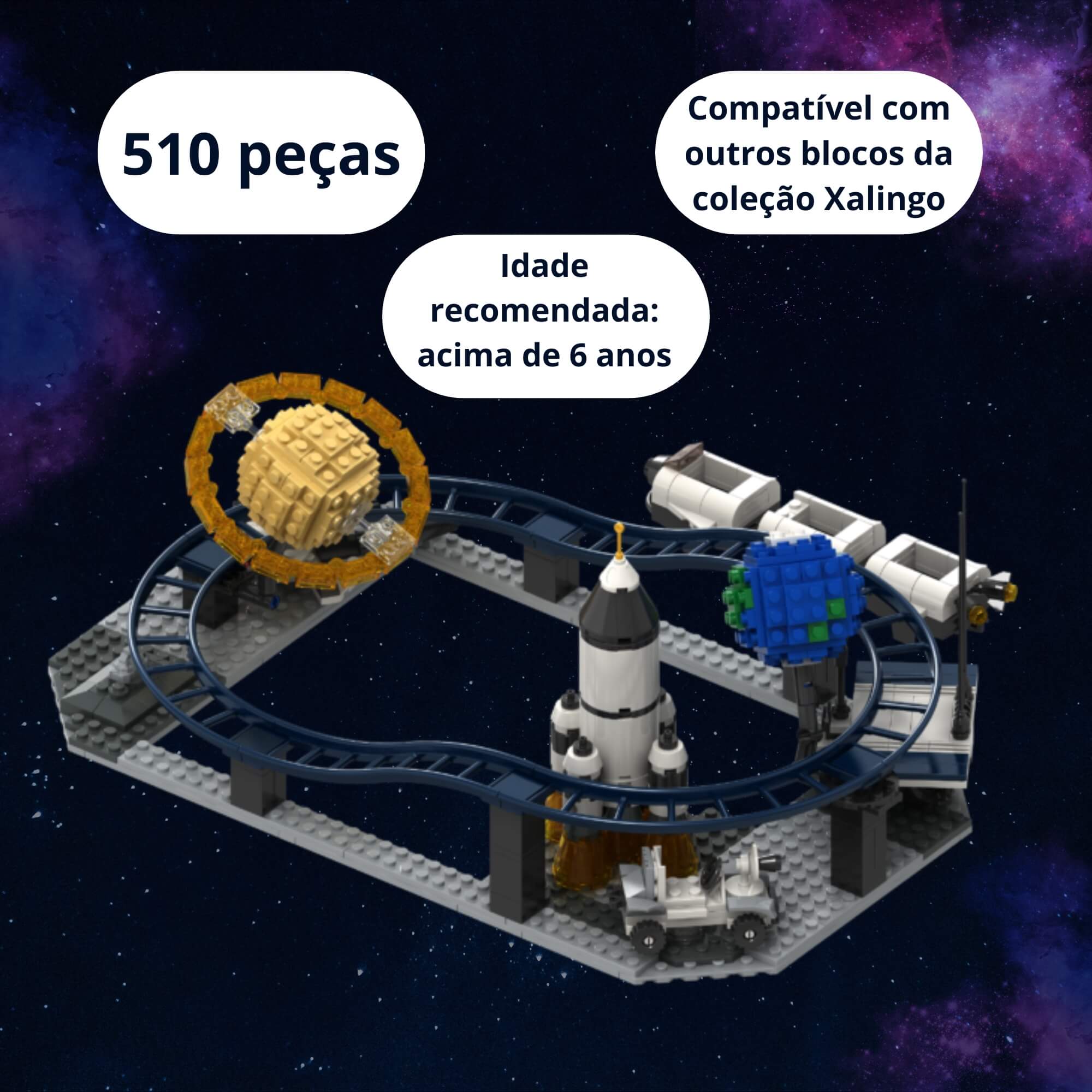 Brinquedo Infantil Blocos de Montar Quadrante x Montanha-Russa com 510 Peças Xalingo - 15987