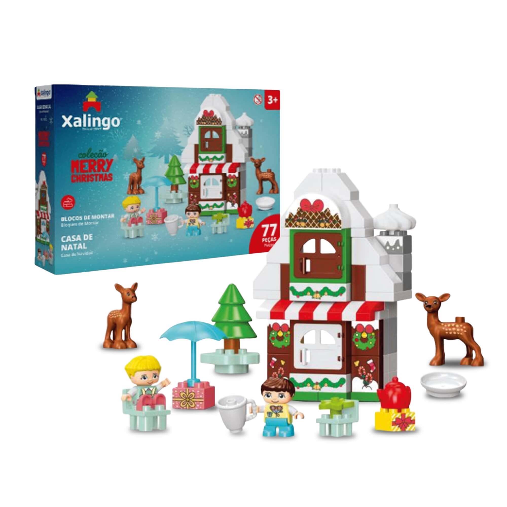 Brinquedo Infantil Blocos de Montar Casa de Natal 77 Peças Xalingo - 16232