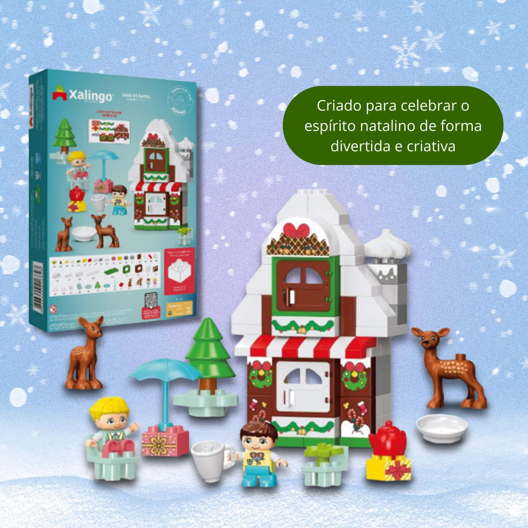 Brinquedo Infantil Blocos de Montar Casa de Natal 77 Peças Xalingo - 16232