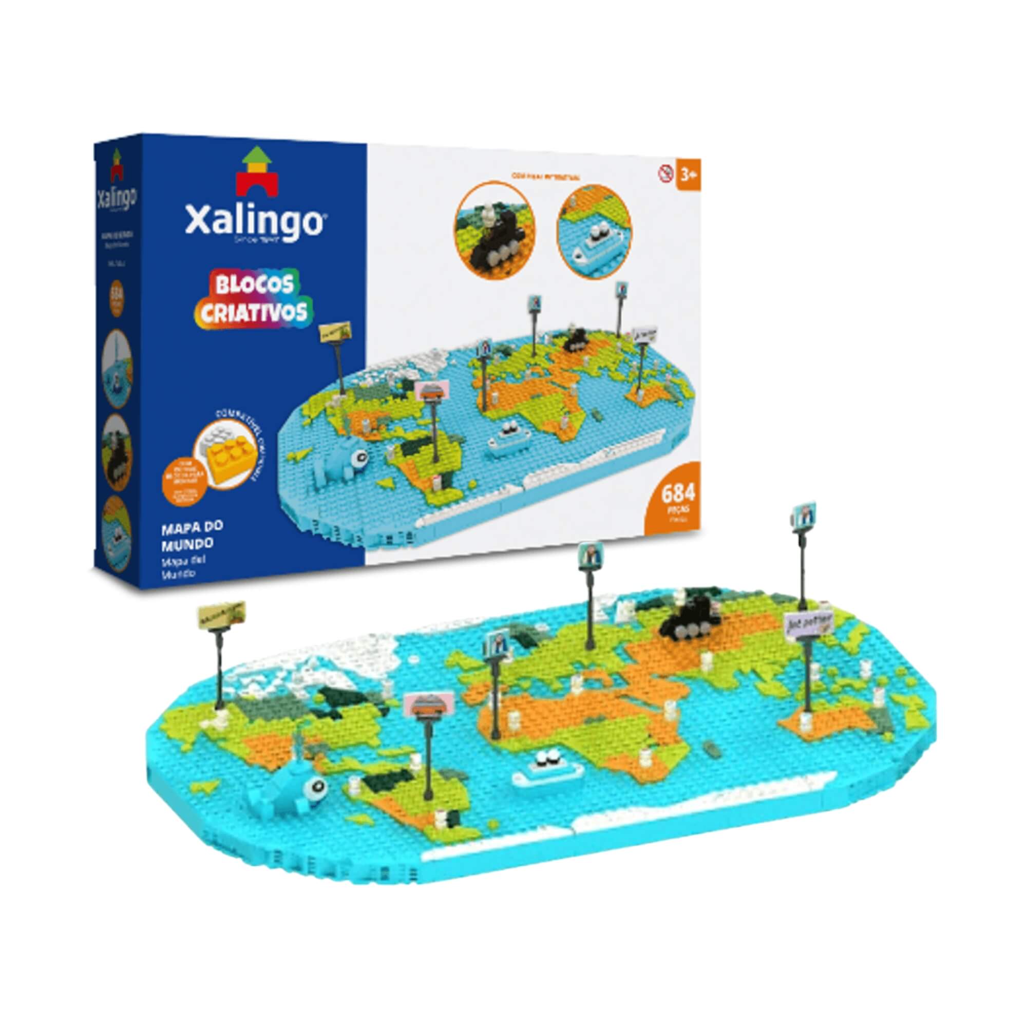 Brinquedo Infantil Blocos Criativos Mapa do Mundo 684 Peças Xalingo - 16365