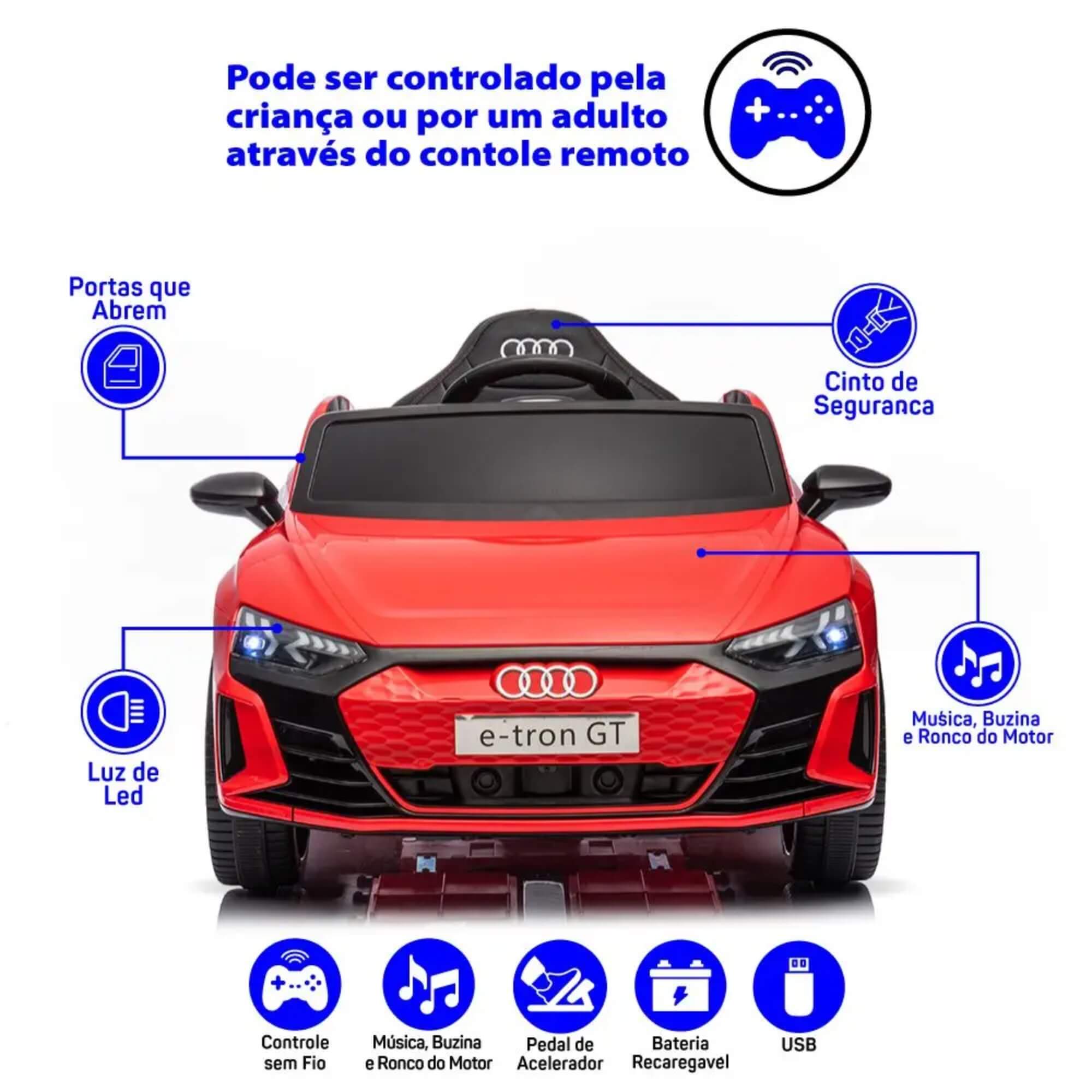 Carro Elétrico Infantil Vermelho com Controle Remoto 12V Audi E-Tron Sportback Zippy Toys - 9970