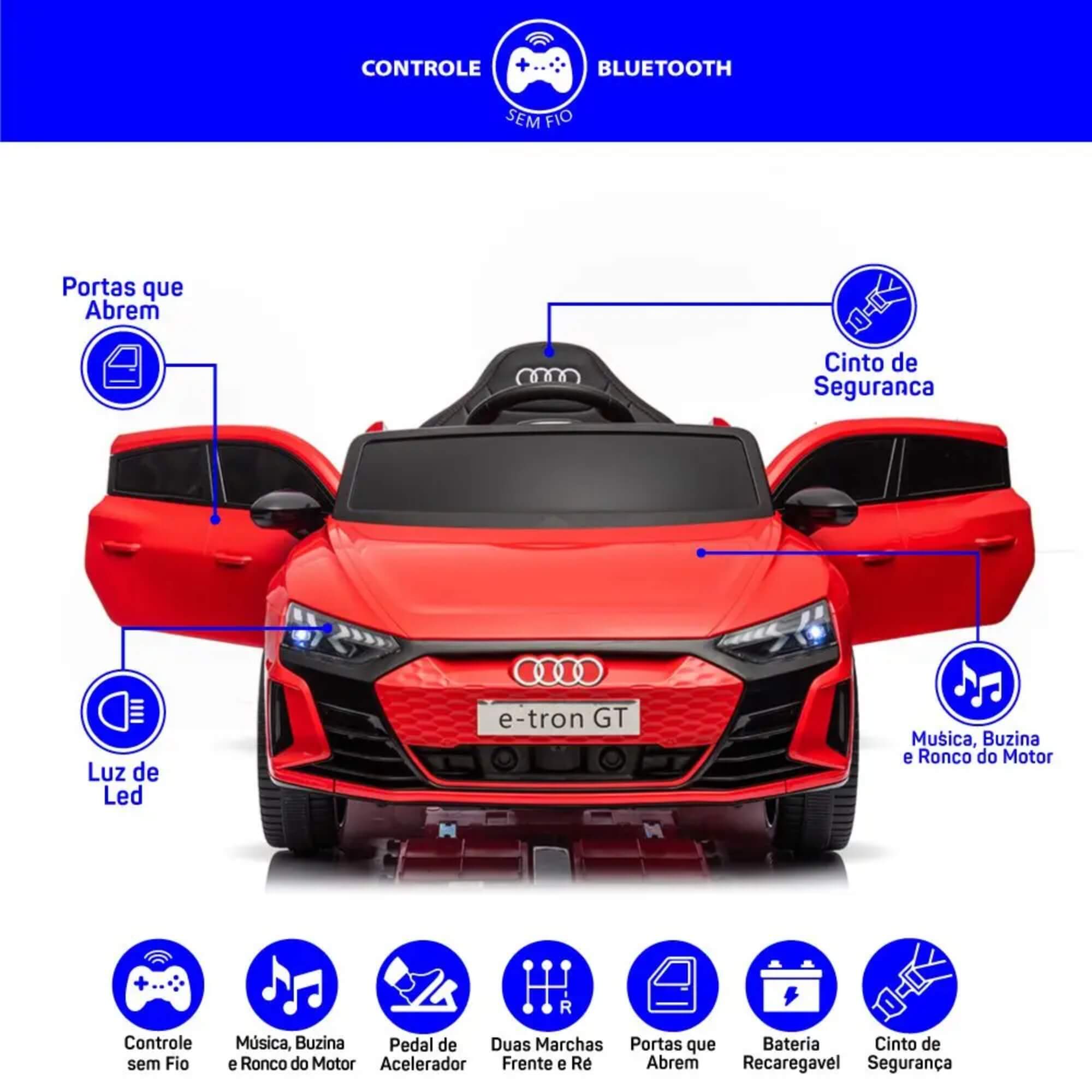 Carro Elétrico Infantil Vermelho com Controle Remoto 12V Audi E-Tron Sportback Zippy Toys - 9970