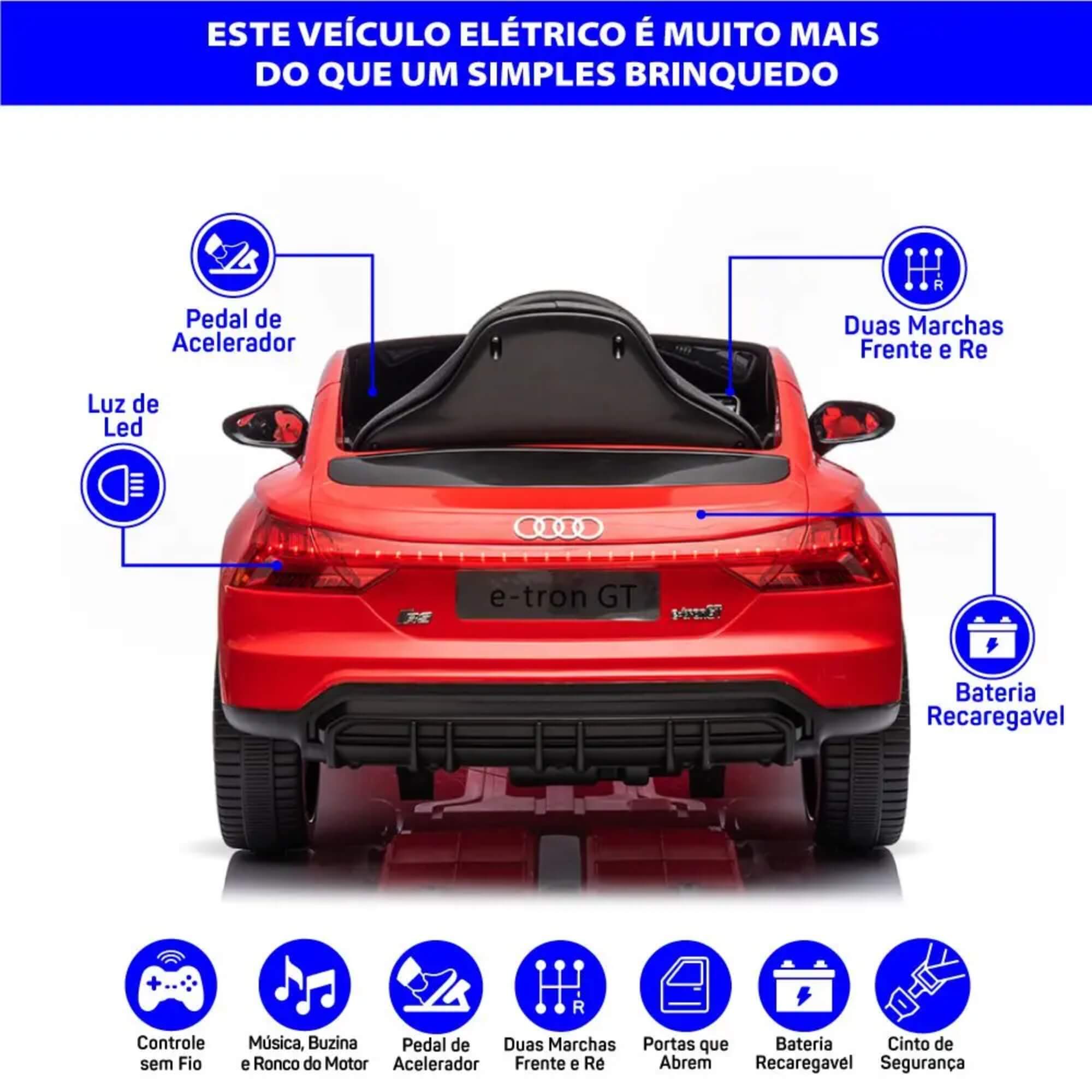 Carro Elétrico Infantil Vermelho com Controle Remoto 12V Audi E-Tron Sportback Zippy Toys - 9970