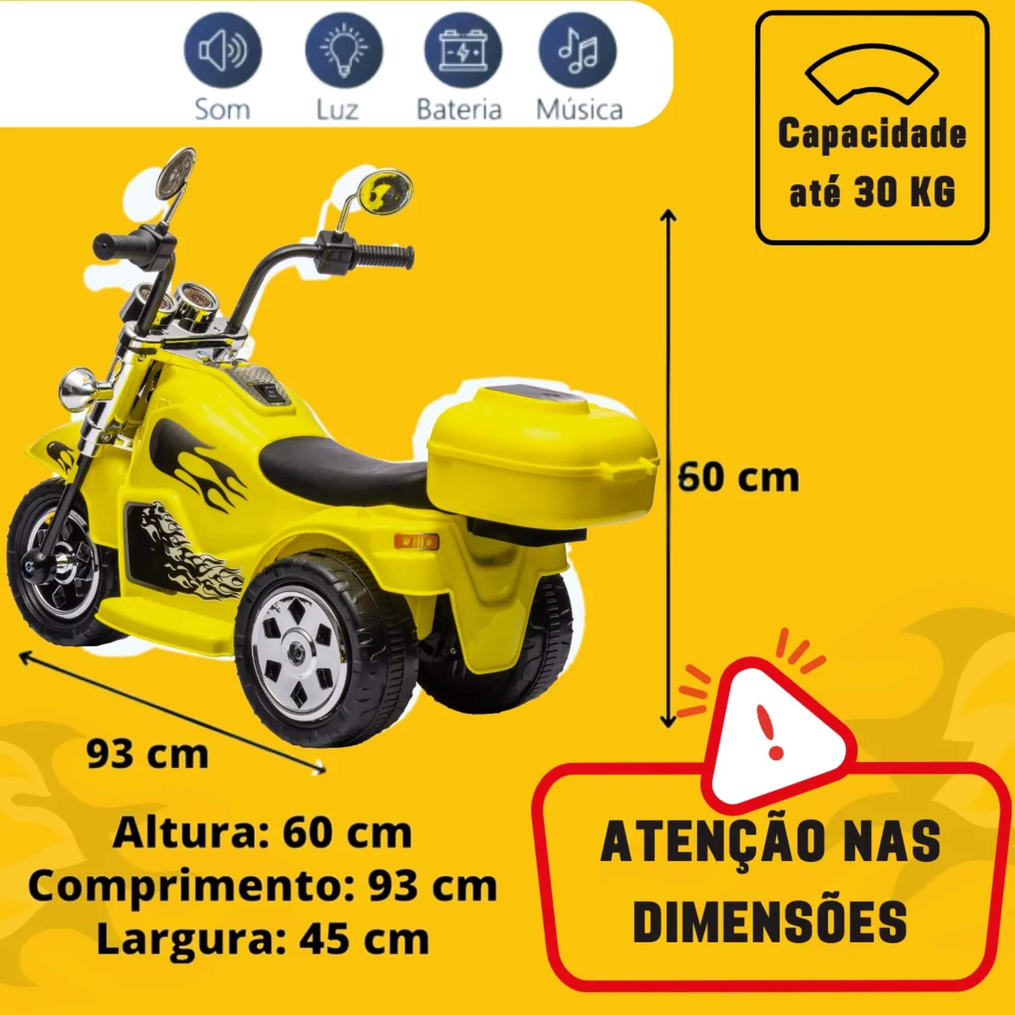 Mini Moto Elétrica Infantil Amarela c/ Bateria Recarregável 6V +3 Anos Zippy Toys - 9022