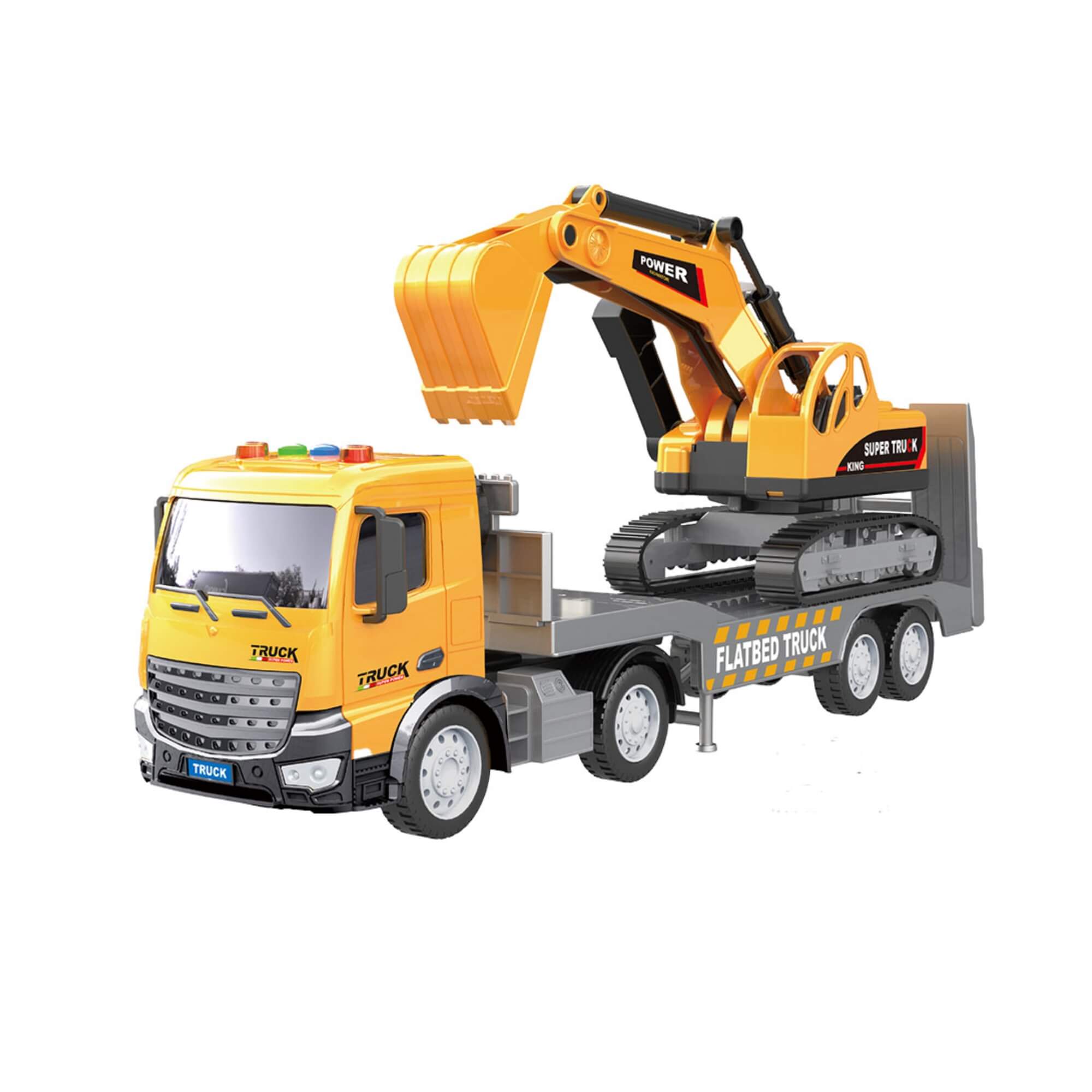 Brinquedo Infantil Carreta e Escavadeira 37cm Luz e Som Zippy Toys - 10474