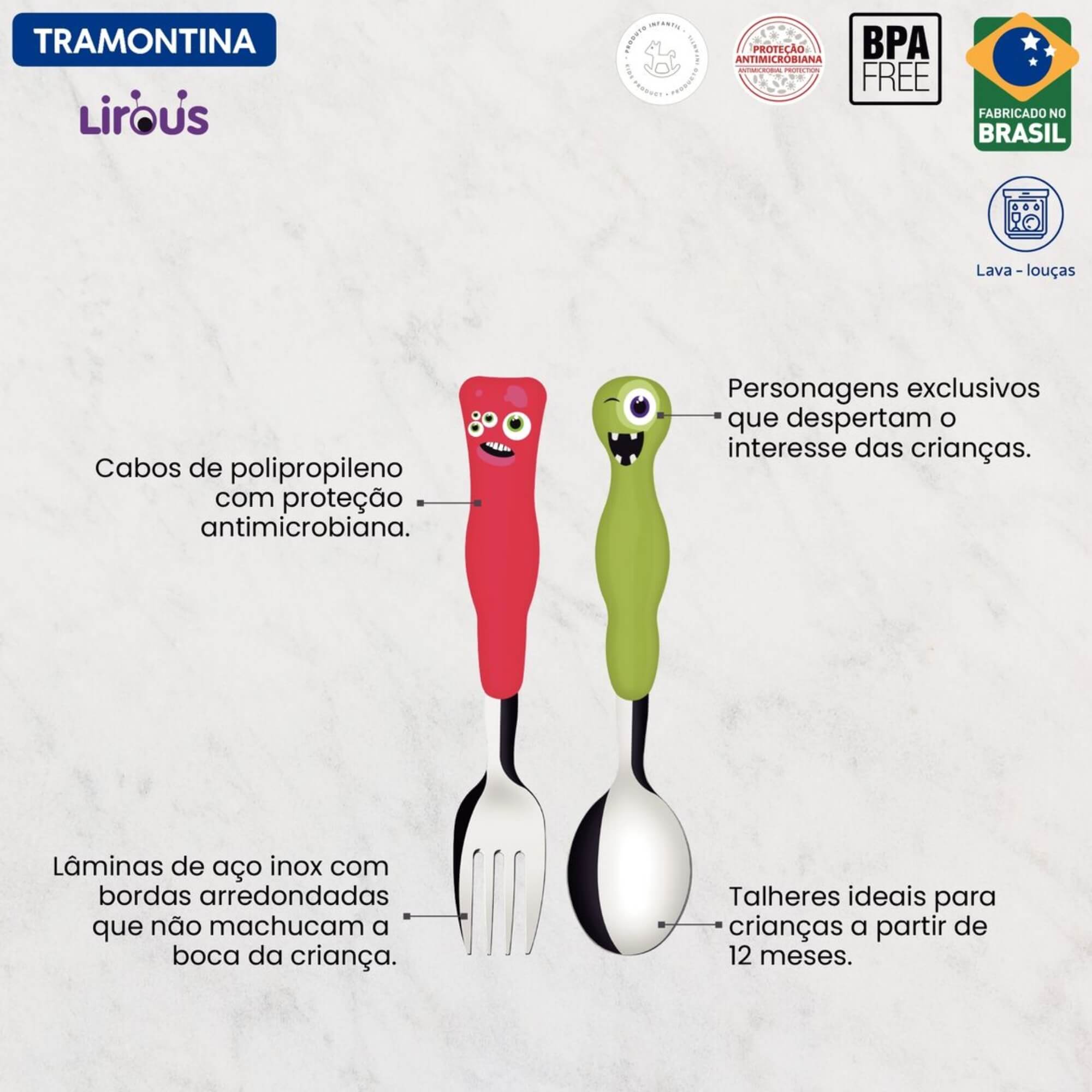 Jogo de Talheres Infantil Colorido Tramontina Lirous 02 Peças Tramontina - 23797909