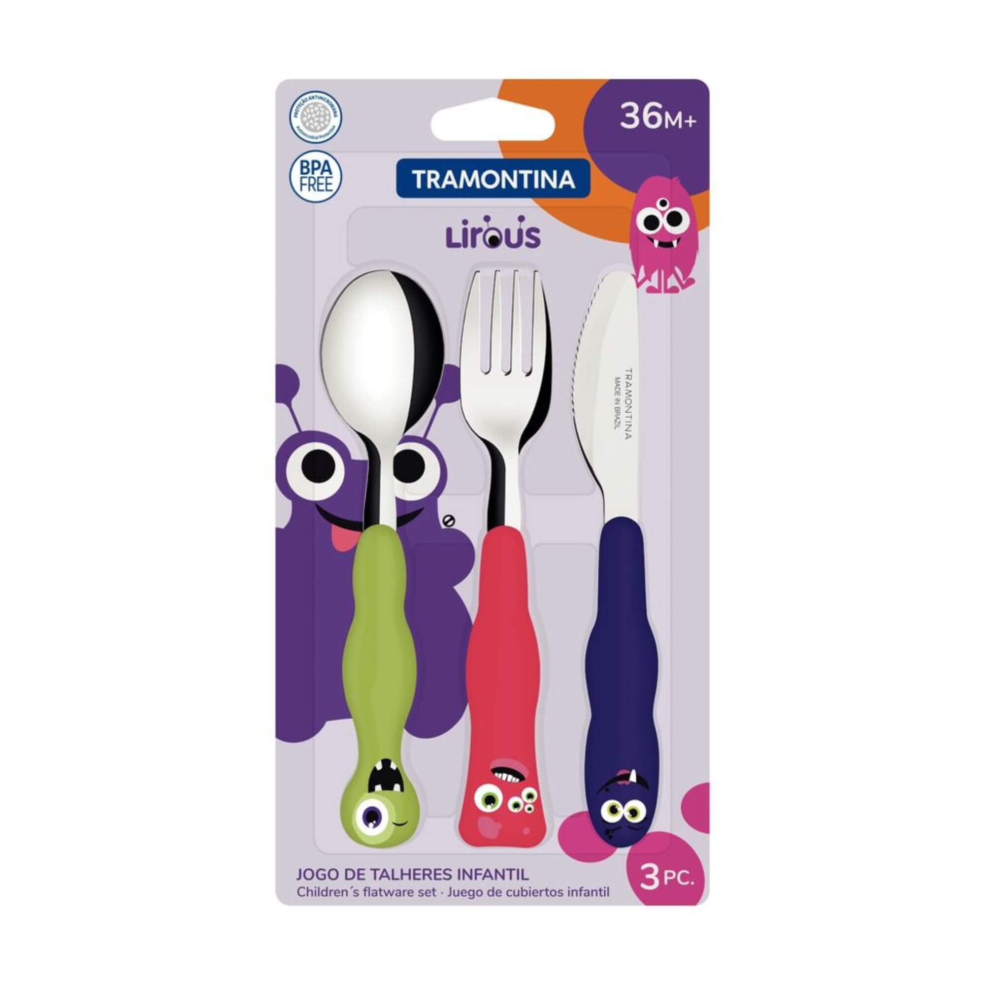 Jogo de Talheres Infantil Lirous Colorido 03 Peças Tramontina - 23797910
