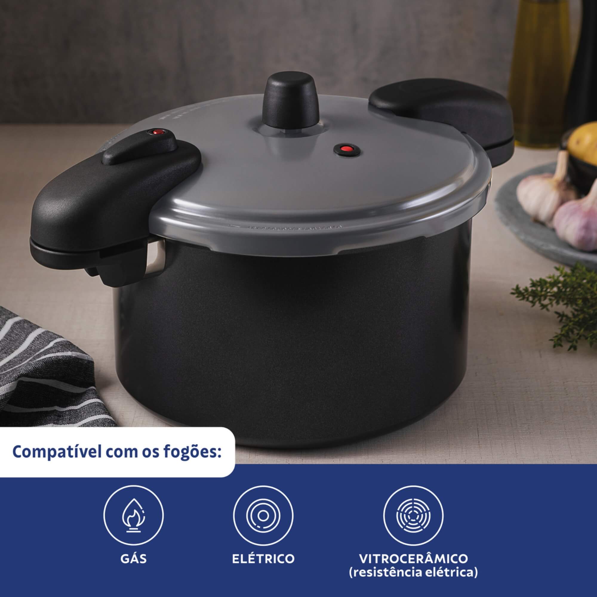 Panela de Pressão 7L 24cm Valência Black Alumínio com Revest Cerâmico Preto Tramontina - 20565424