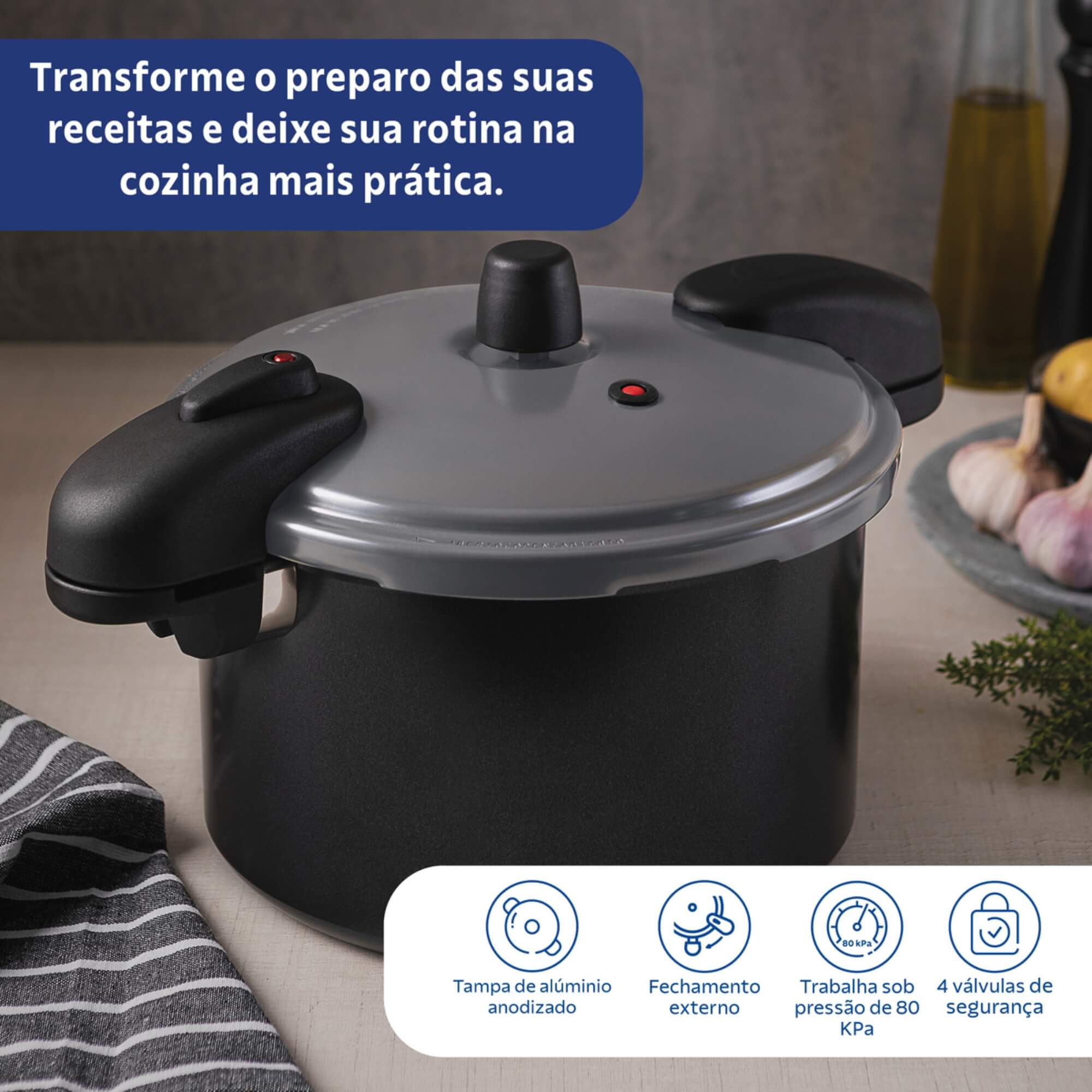 Panela de Pressão 7L 24cm Valência Black Alumínio com Revest Cerâmico Preto Tramontina - 20565424