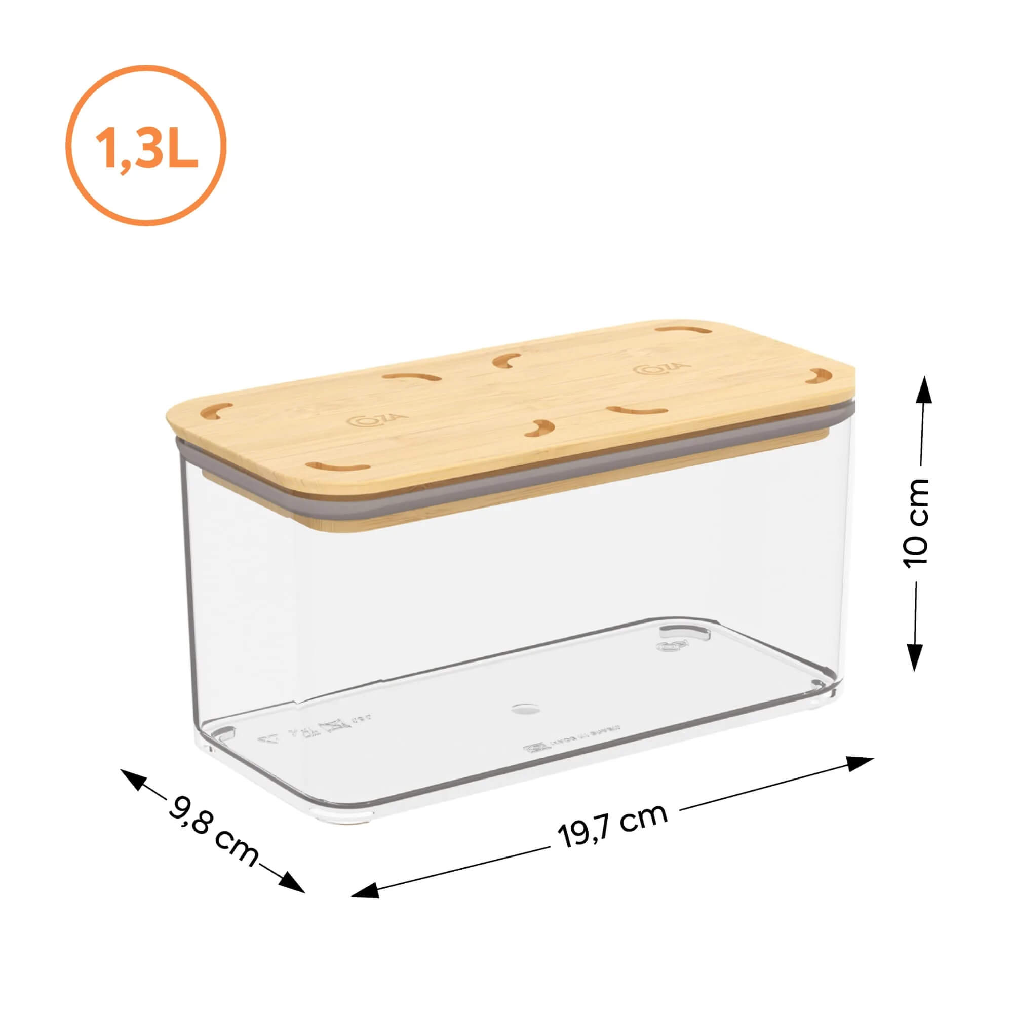 Pote Hermético Retangular Coza Modo Bambu 1,3 Litros Cristal Brinox - 40646/3009