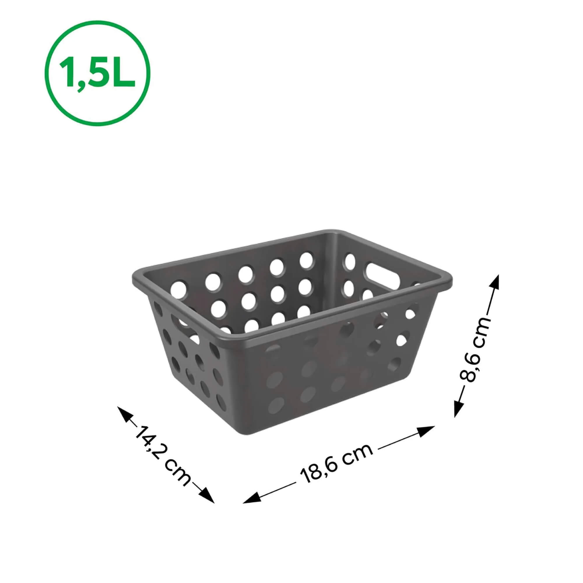 Cesta Organizadora Coza One Pequena 1,5 Litros Cinza Chumbo Brinox - 10808/0536
