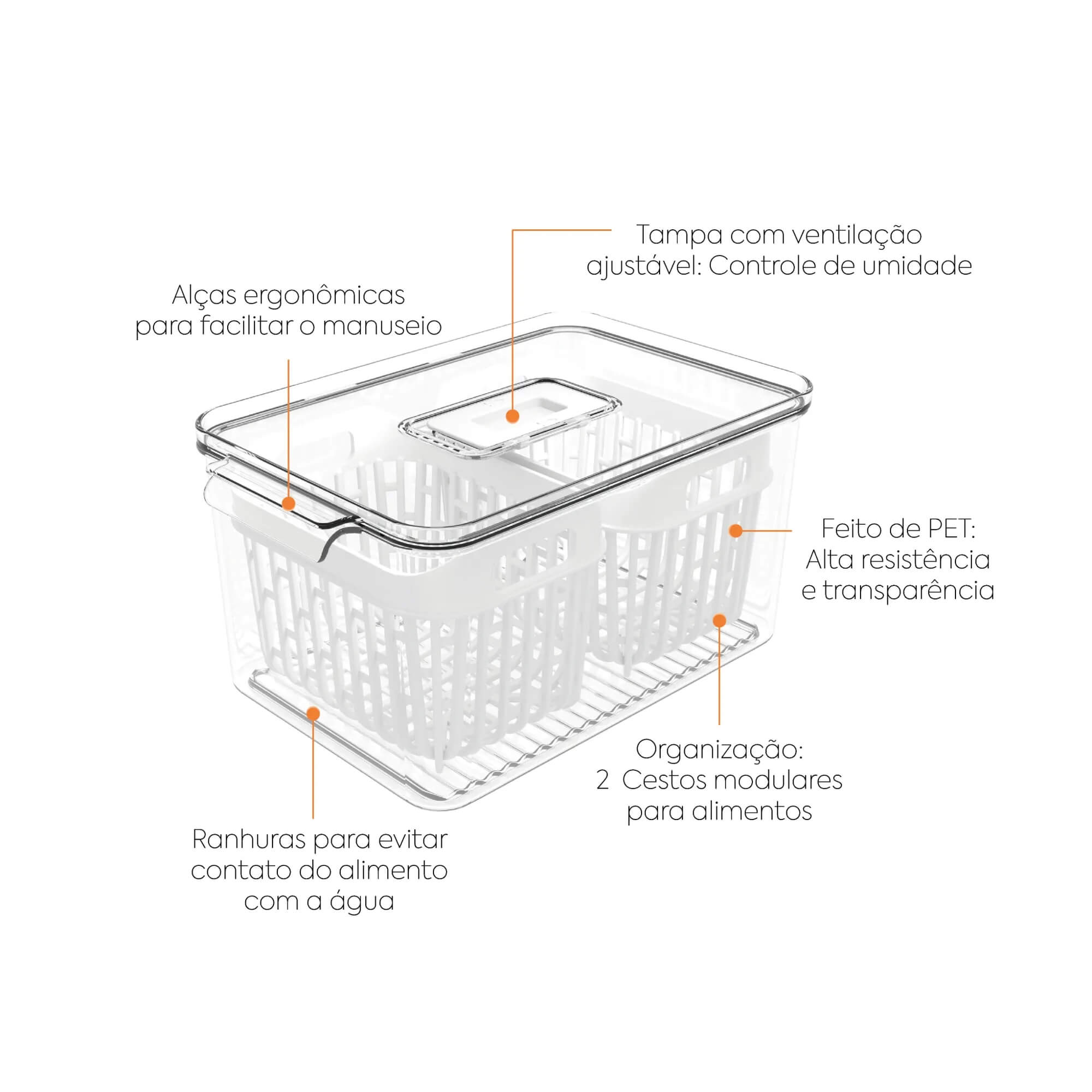 Organizador de Geladeira Coza Dry 3,2 Litros com 2 Cestos Brinox - 10187/3009