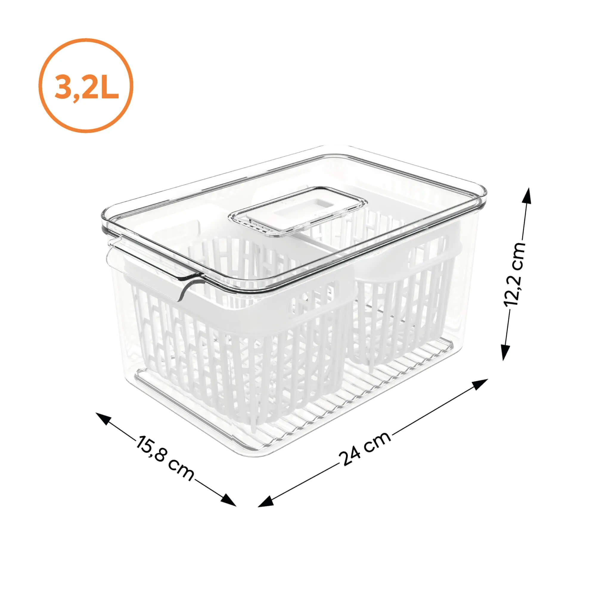 Organizador de Geladeira Coza Dry 3,2 Litros com 2 Cestos Brinox - 10187/3009