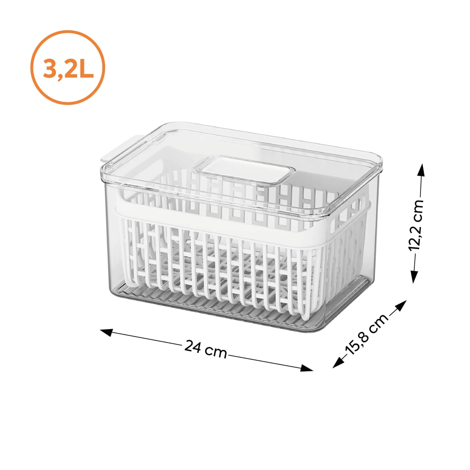 Organizador de Geladeira com Cesto 3,2 Litros Coza Dry Cristal Brinox - 10195/3009