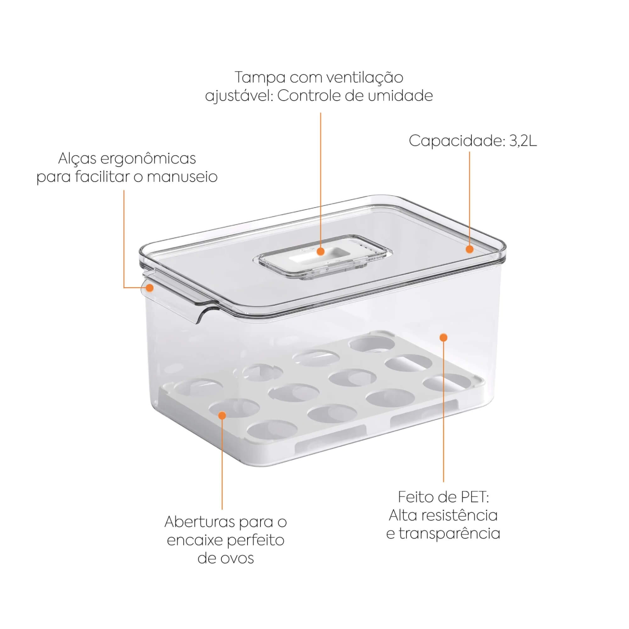 Organizador de Ovos com Tampa Coza Dry 24 Unidades Brinox - 10198/3009