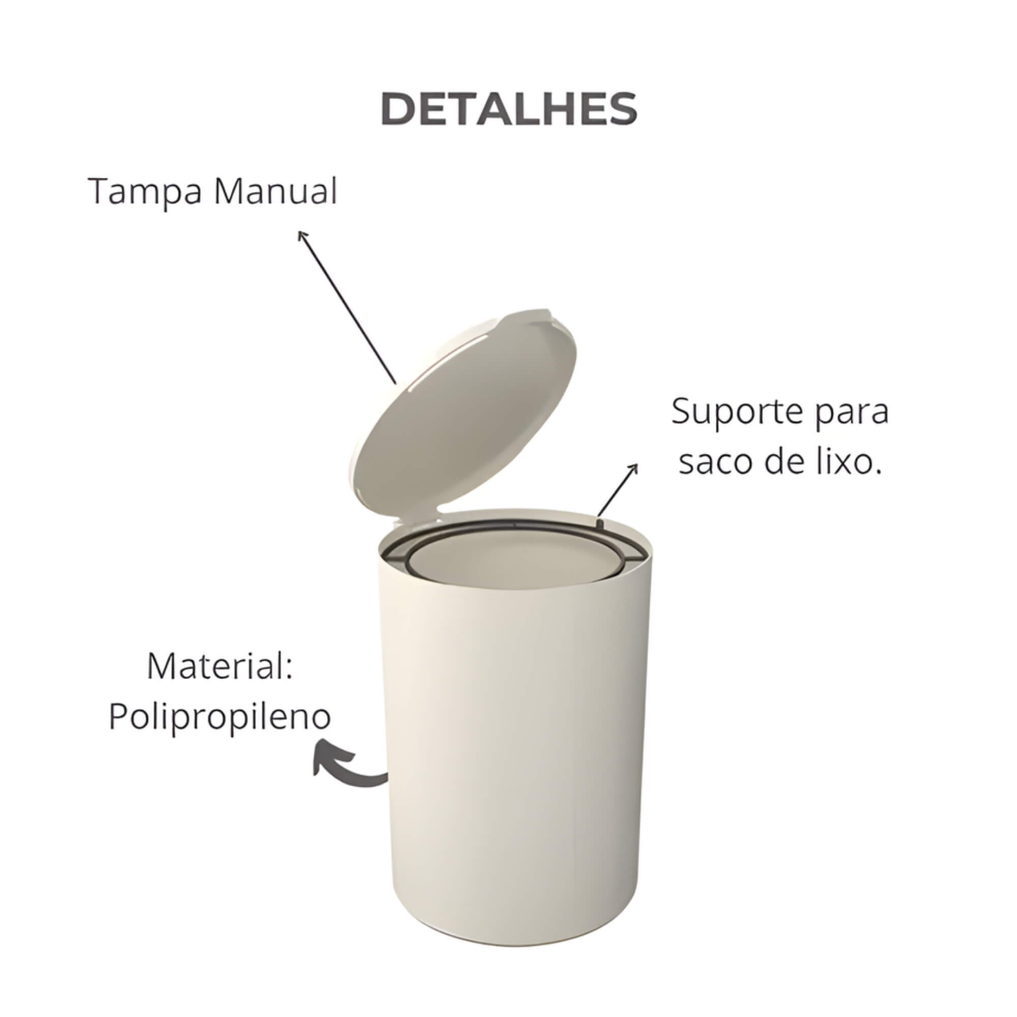 Lixeira para Banheiro com Tampa 5 Litros Coza Serene Light Gray Brinox - 13106/3468