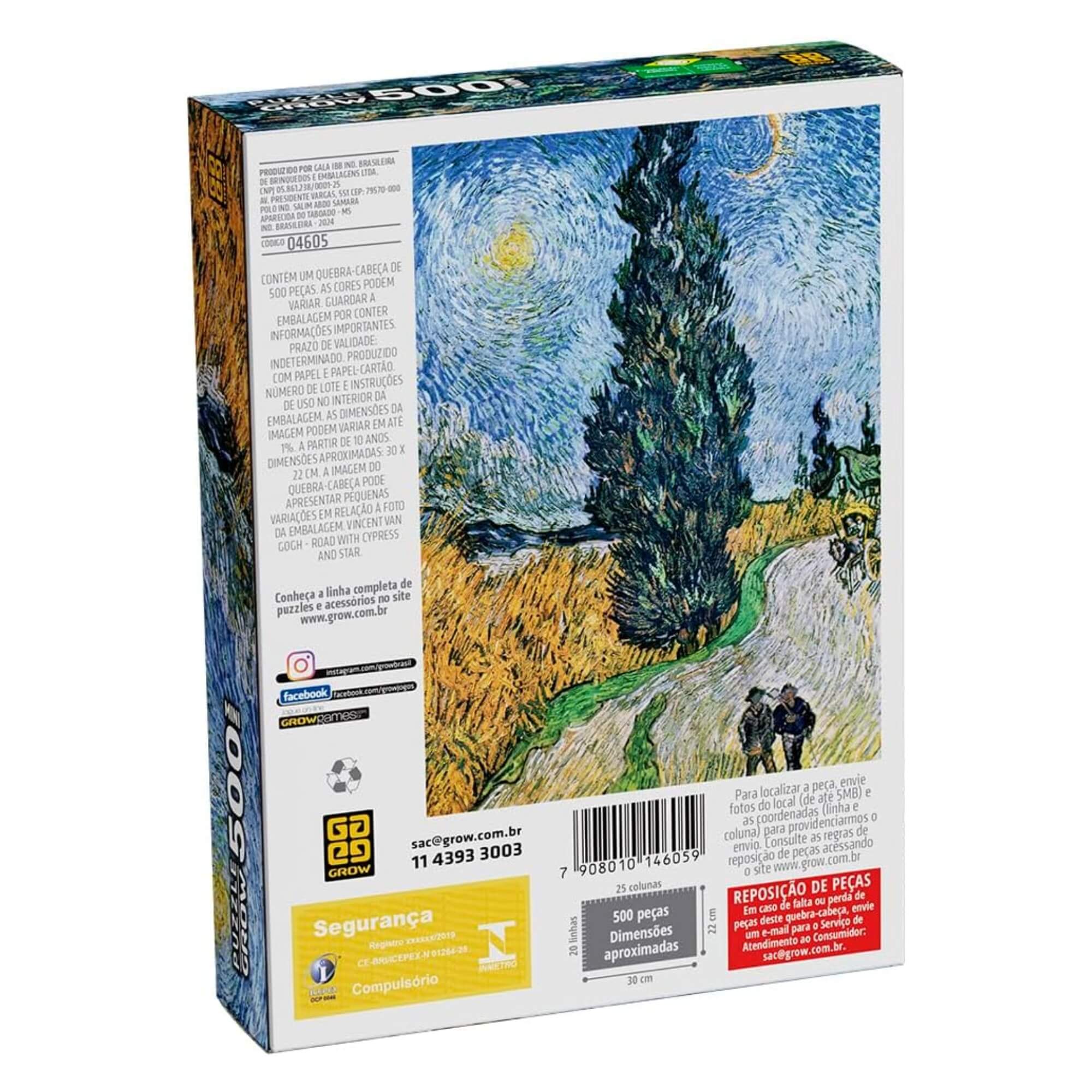 Mini Quebra-cabeça 500 peças Estrada com Cipreste e Estrela Van Gogh Grow - 04605
