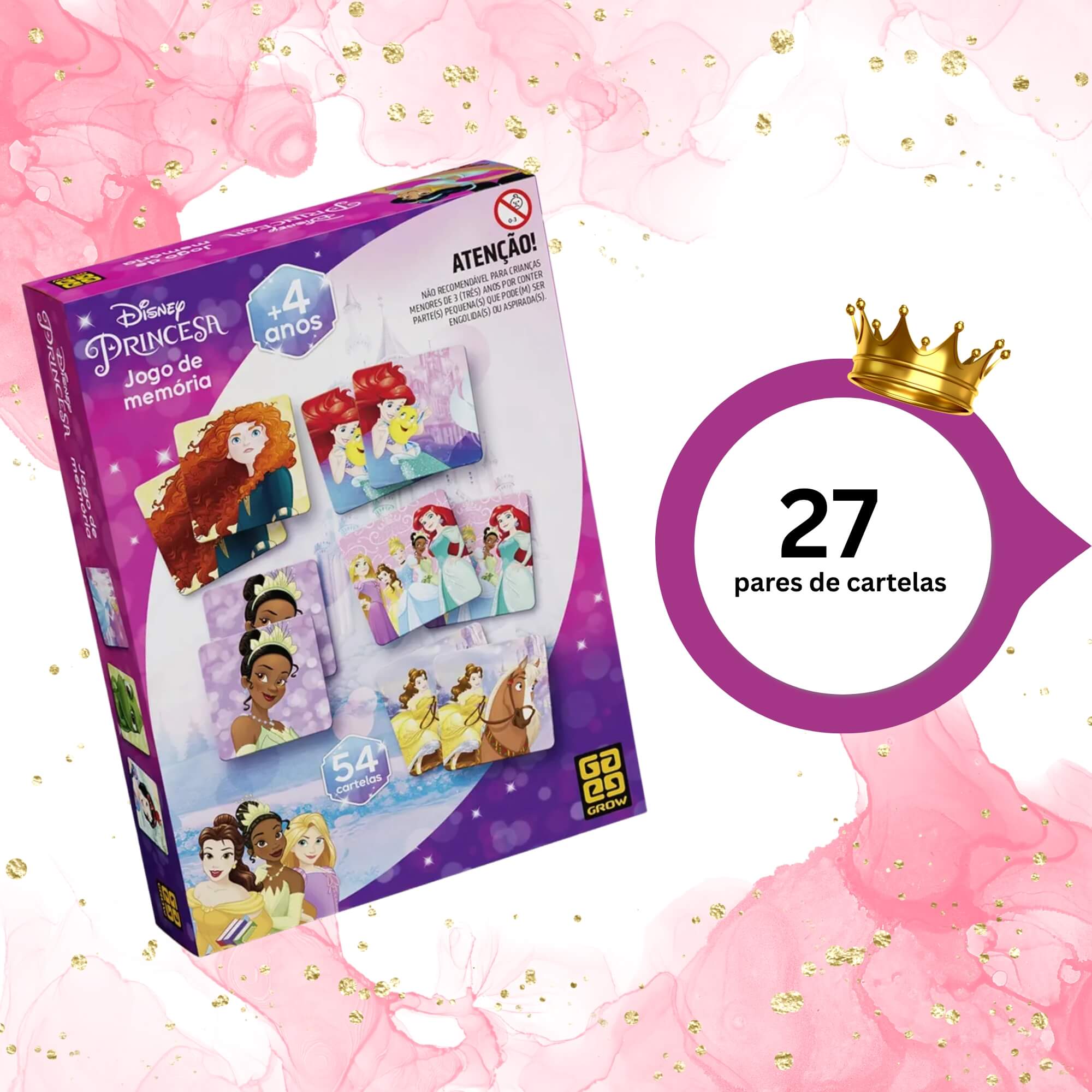 Jogo de Memória Princesas Coração c/ 54 Cartelas +4 Anos Grow - 02161