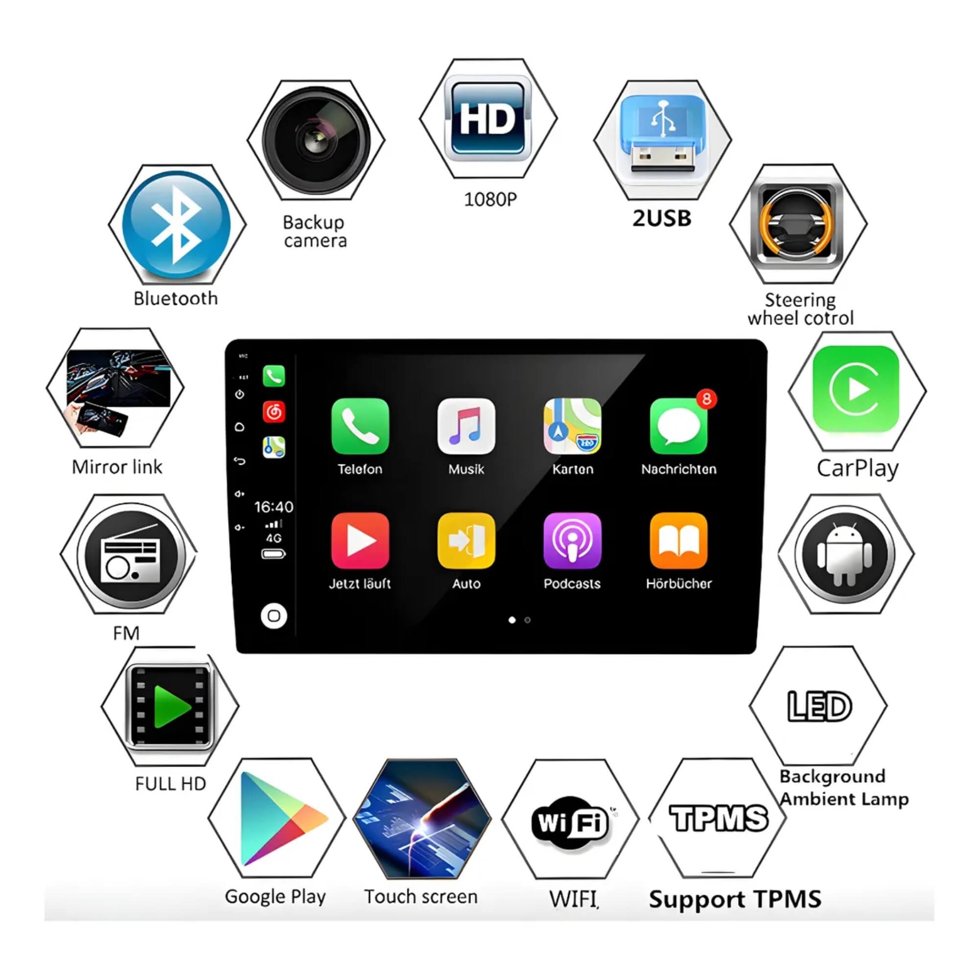 Smart Multimídia Sem Fio Android 13 Slim 9" Octacore 3+32gb Carplay-Wifi Preto H-Tech - HT-8930CA