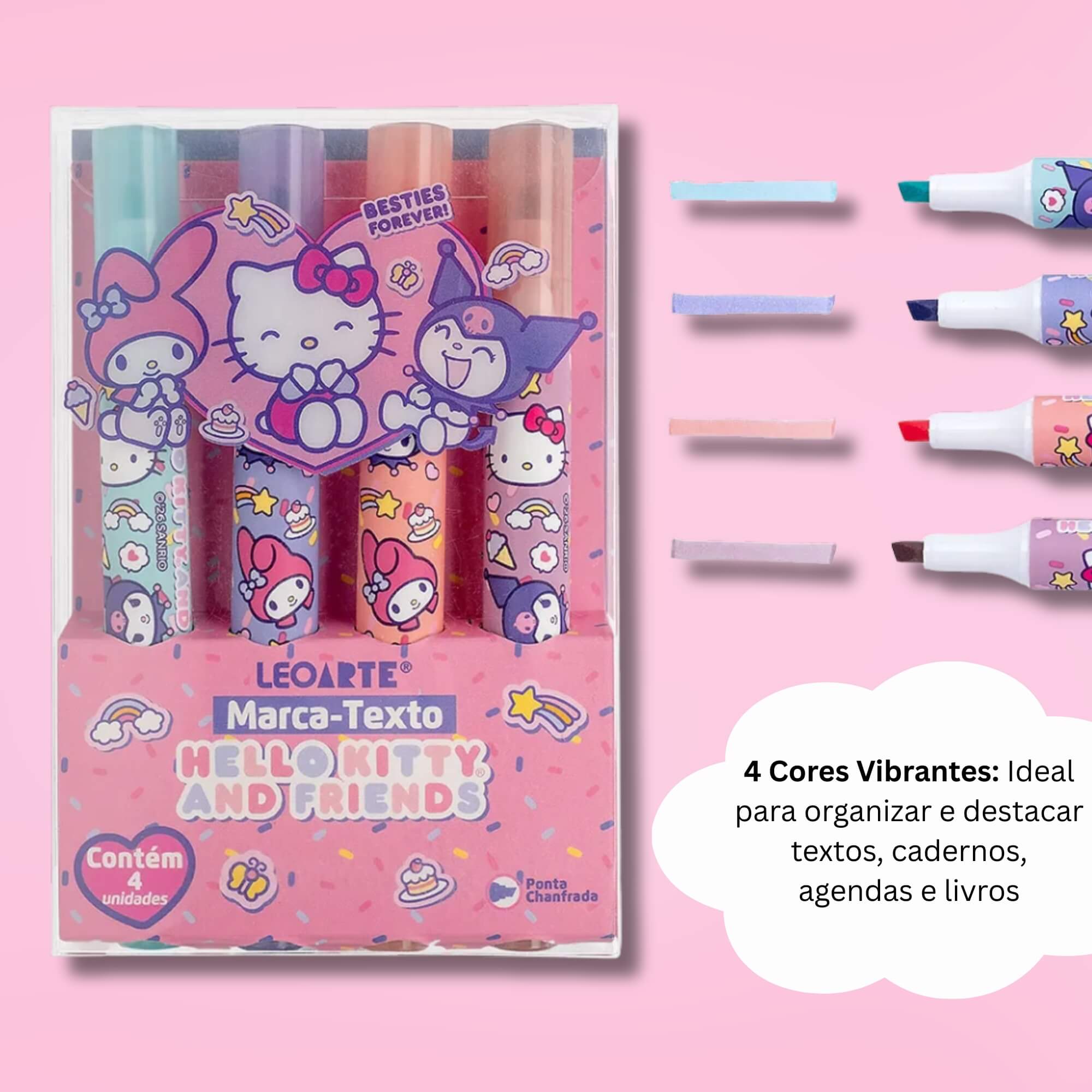 Caneta Marca Texto Hello Kitty e Amigos - Estojo com 4 cores Leo&Leo - 10148