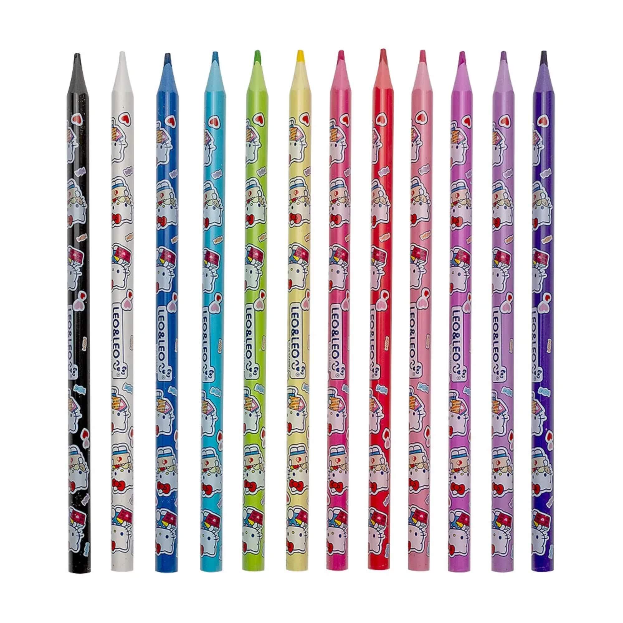 Lápis de Cor Triangular Hello Kitty 12 Cores Leo&Leo Leonora - 10255