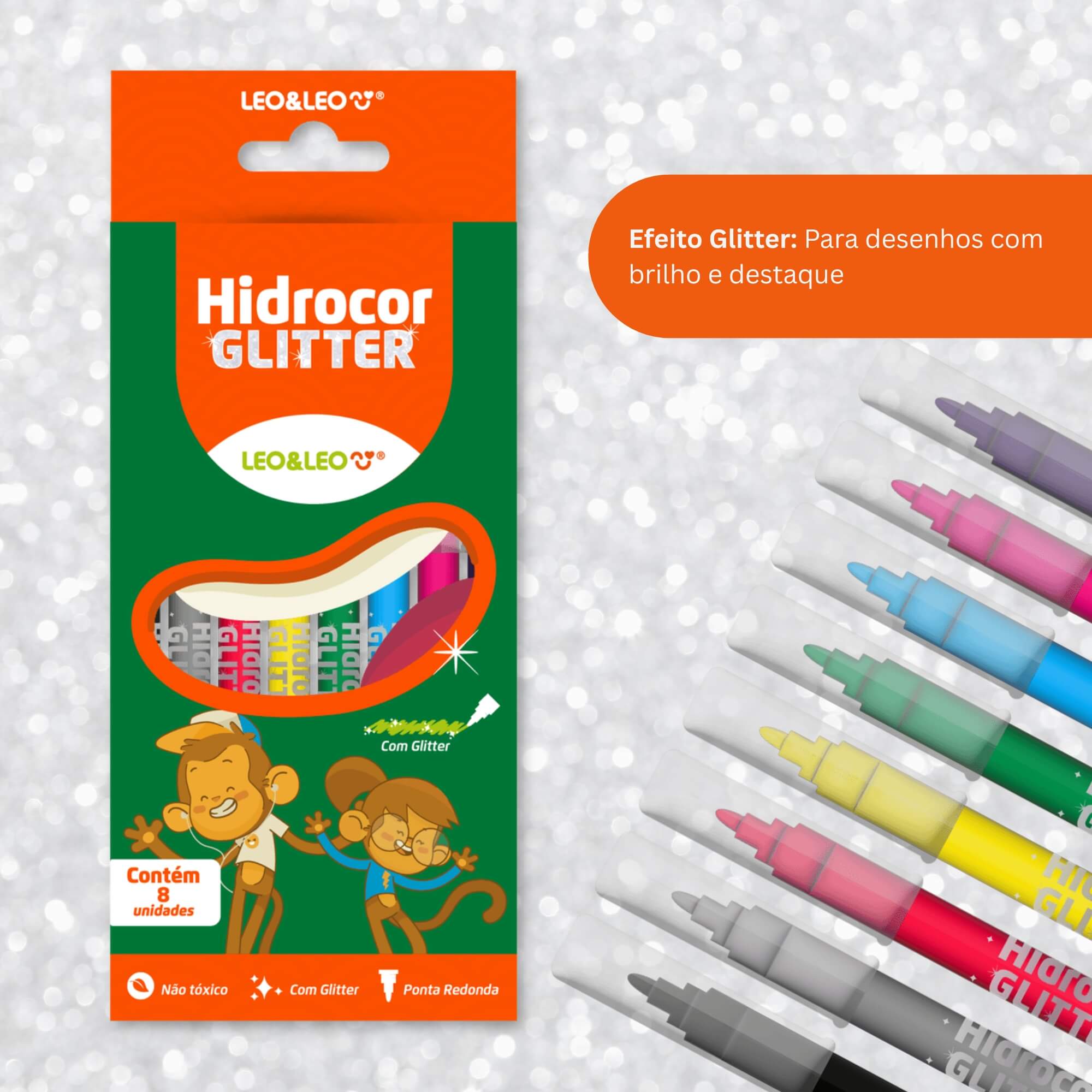 Canetinha Hidrocor Brilho - Caixa com 8 Cores Leo&Leo Leonora - 10268