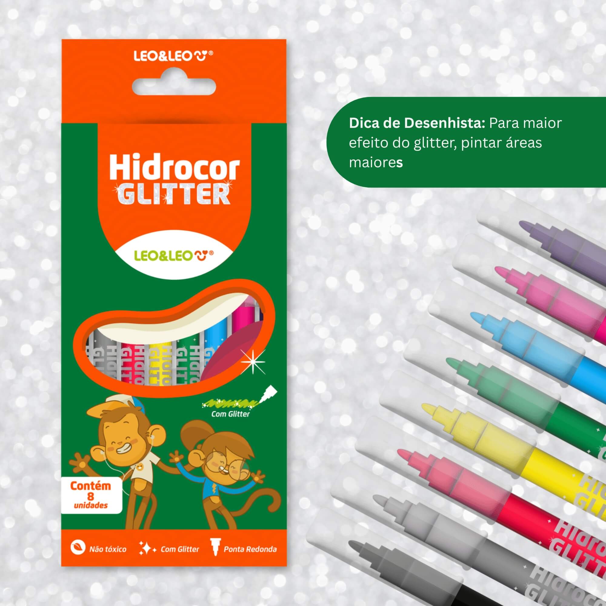 Canetinha Hidrocor Brilho - Caixa com 8 Cores Leo&Leo Leonora - 10268
