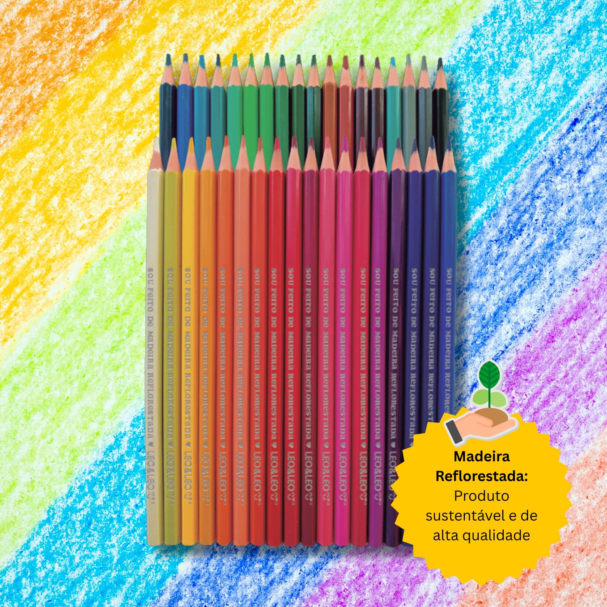 Lápis de Cor de Madeira 36 cores sextavado Leo&Leo Leonora - 10272