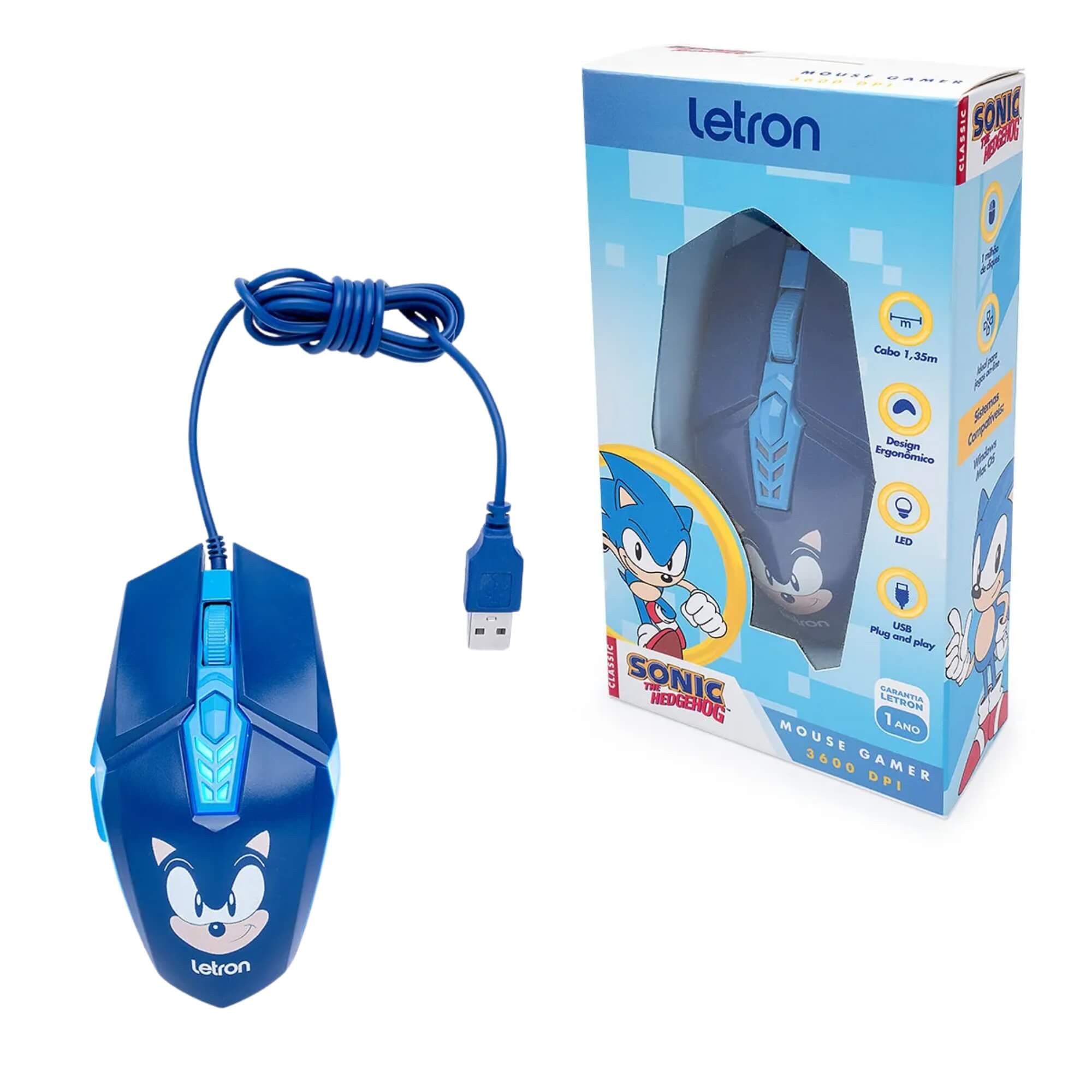 Mouse Gamer RGB 6 Botões 3600 Dpi Sonic Letron Leo&Leo Leonora - 10313
