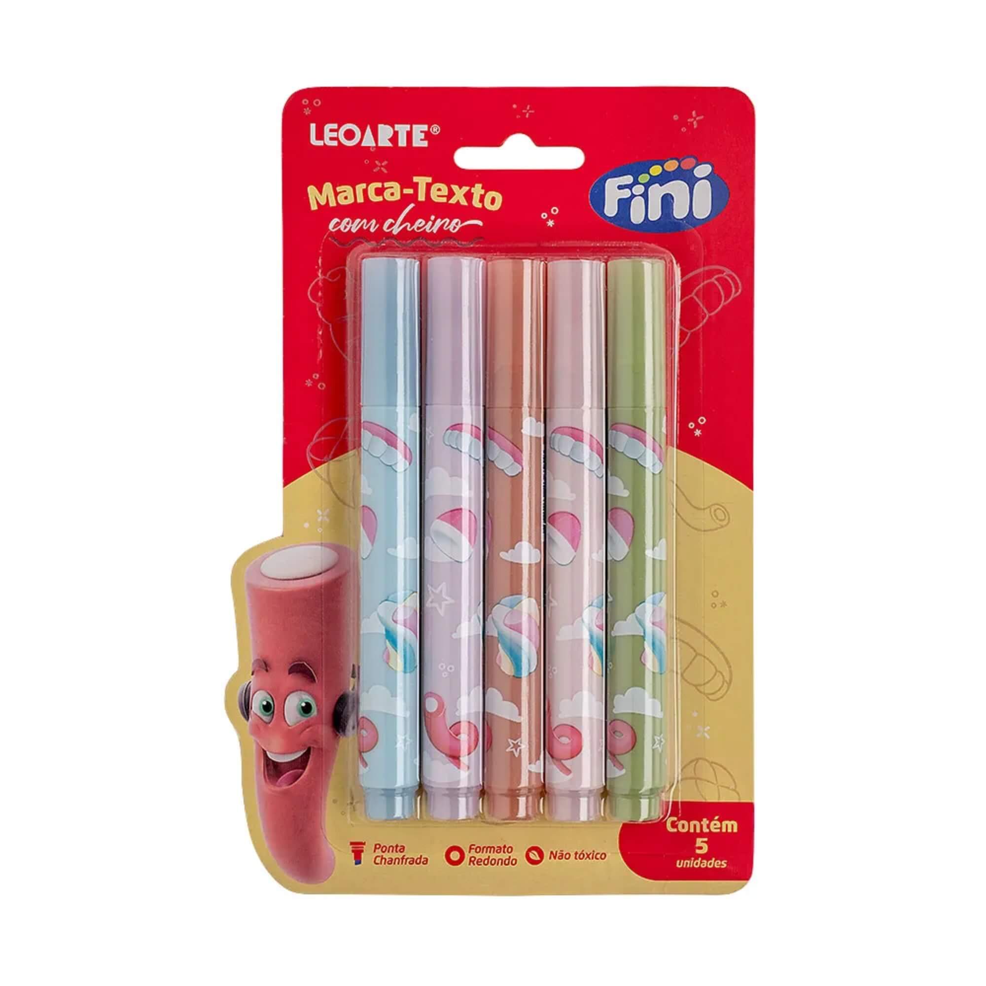 Caneta Marca Texto Corpo Estampado c/ Aroma Fini - Blister com 5 unidades Leonora - 10354