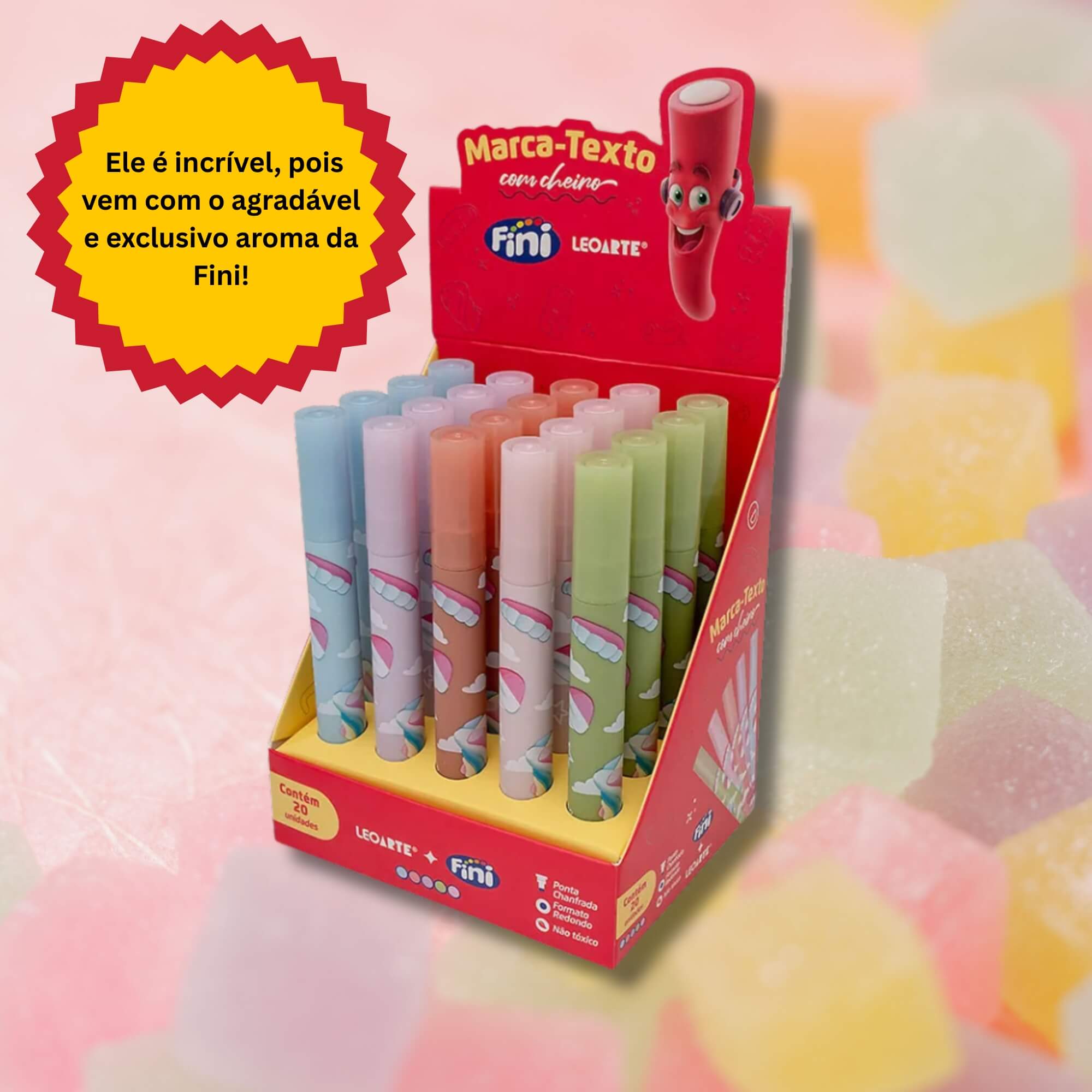 Caneta Marca Texto Corpo Estampado com Aroma Fini - Display c/ 20 unidades Leonora - 10355
