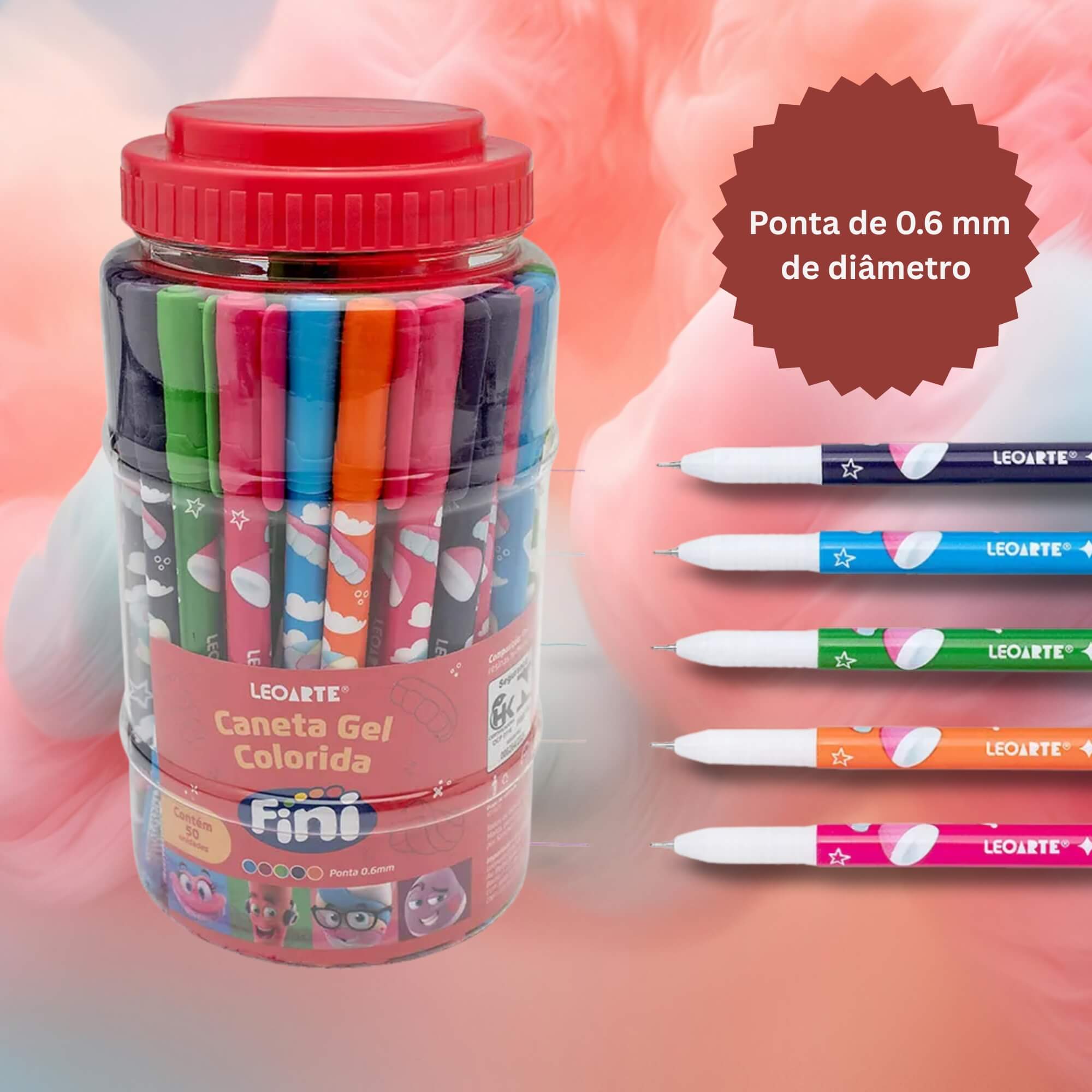 Canetas Coloridas em Gel 0.6 Fini - Pote com 50 unidades Leo&Leo Leonora - 10362