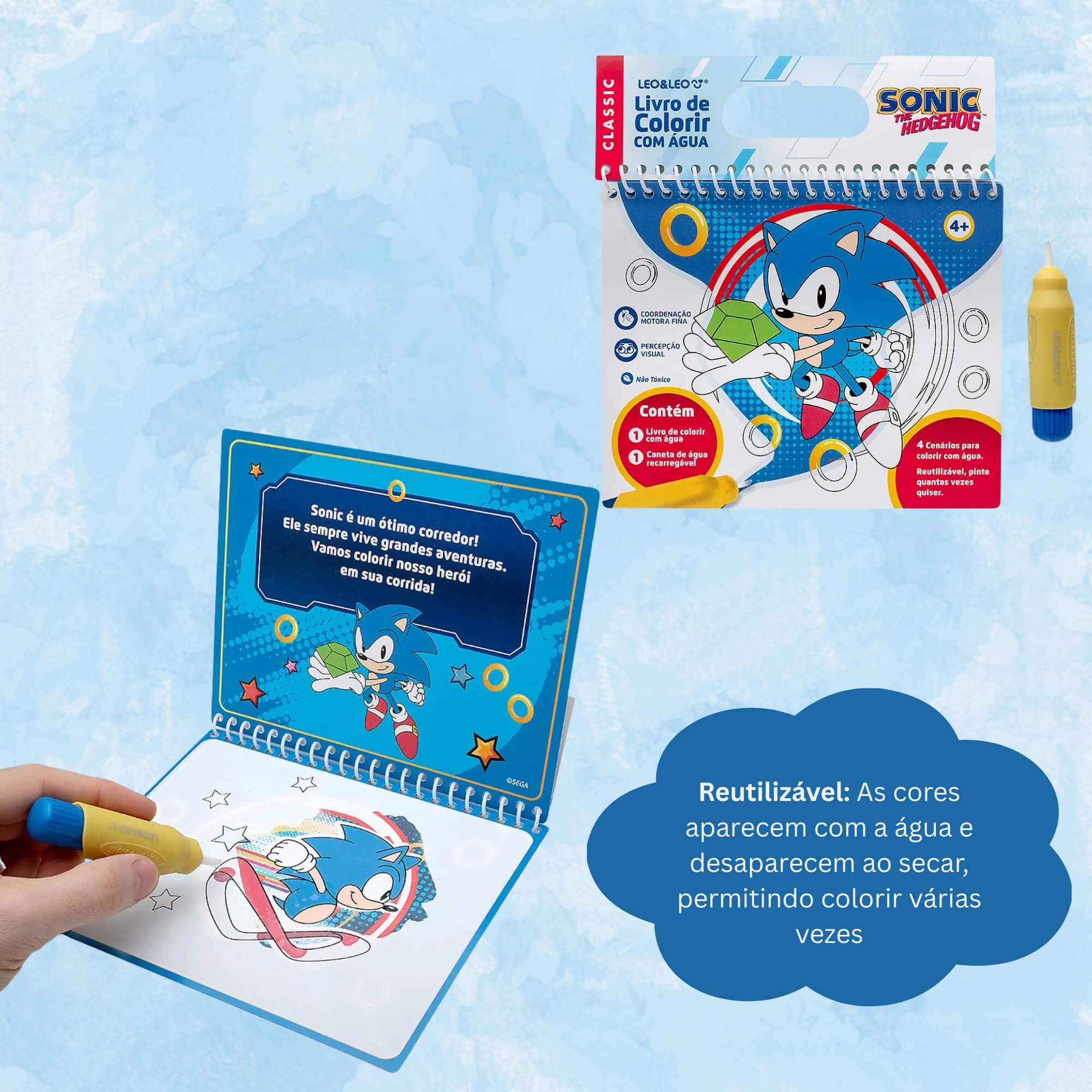 Livro de Colorir com Água Sonic + Caneta de Água Recarregável Leo&Leo Leonora - 10365