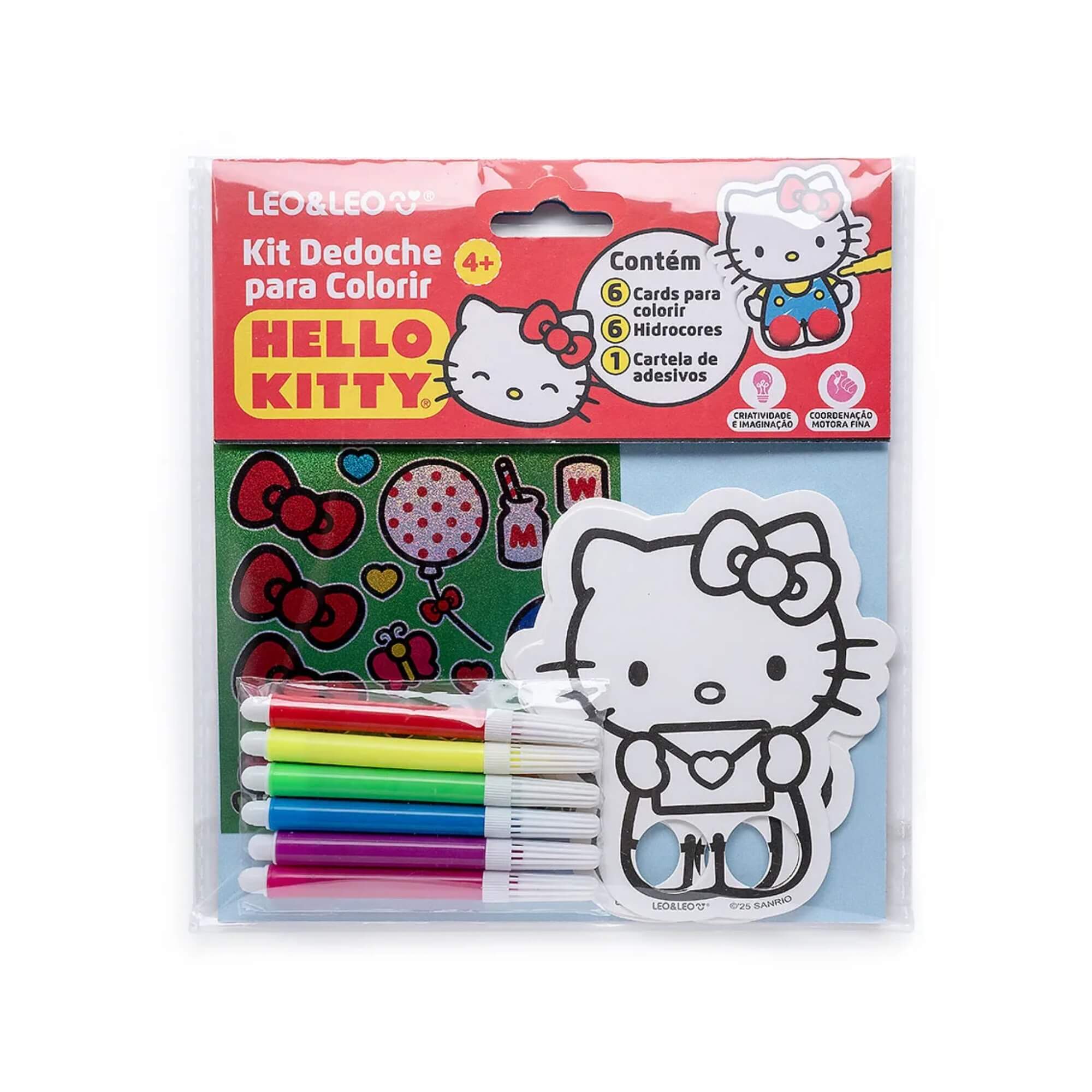Kit Dedoche para Colorir com Cards, Canetas e Cartela de Adesivo Hello Kitty Leonora - 10376