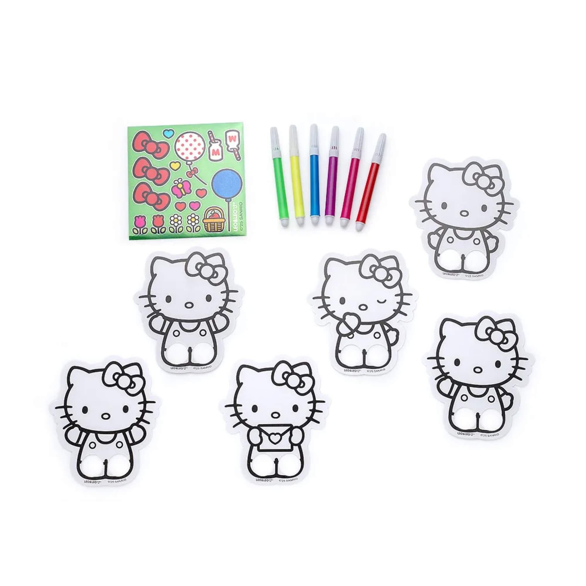 Kit Dedoche para Colorir com Cards, Canetas e Cartela de Adesivo Hello Kitty Leonora - 10376