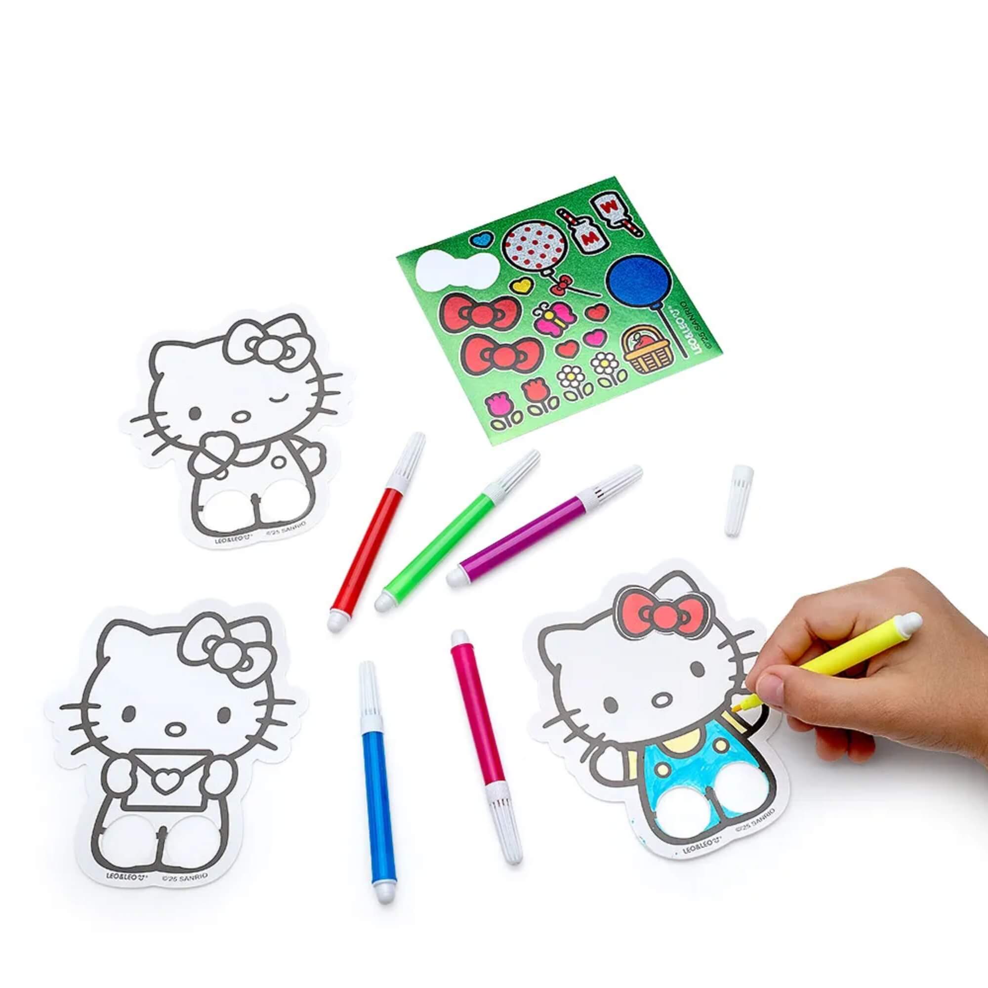 Kit Dedoche para Colorir com Cards, Canetas e Cartela de Adesivo Hello Kitty Leonora - 10376