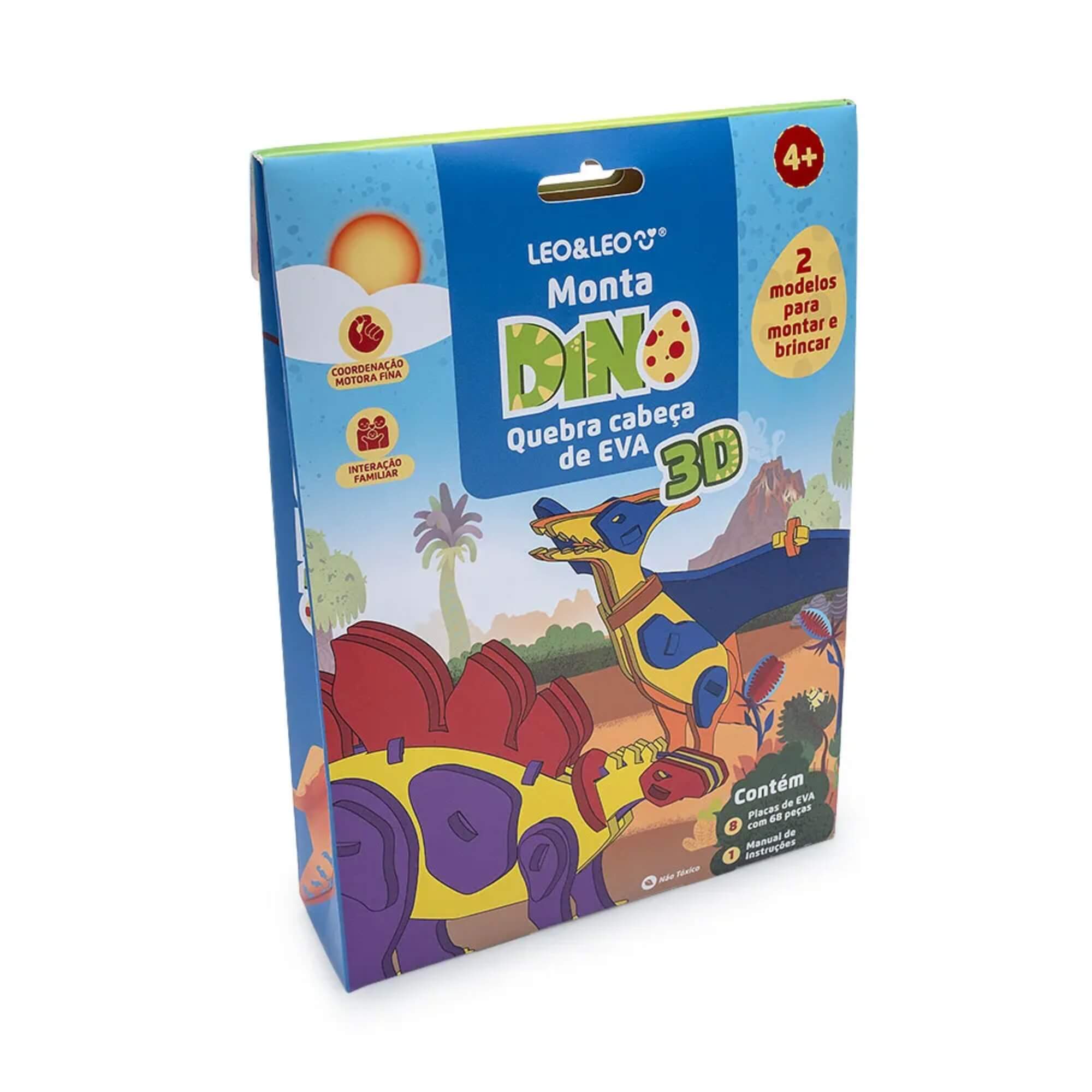 Quebra-Cabeça Montadino 3D Dino Oppbag c/ Artes Sortidas 2 Dinossauros de EVA Leonora - 10379