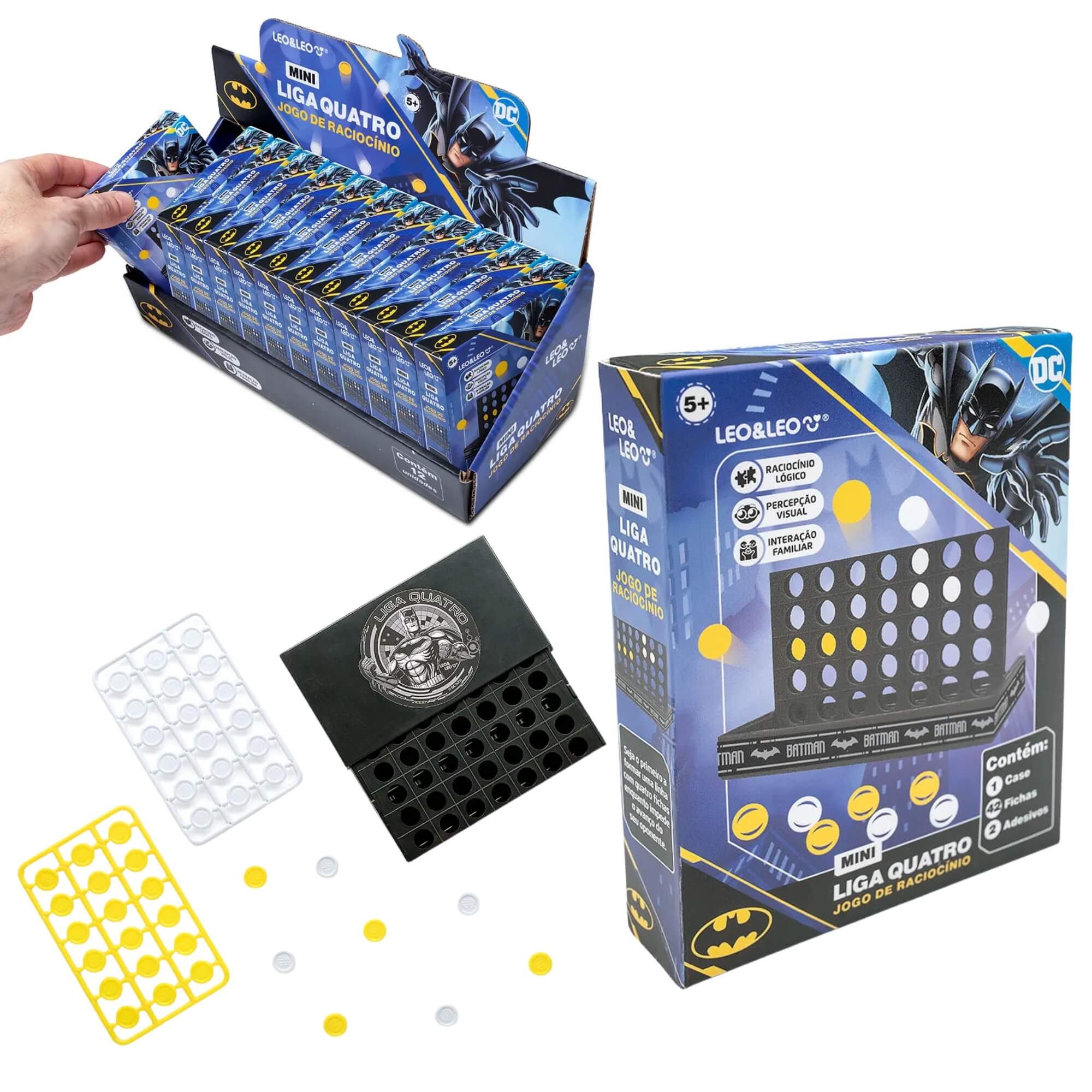 Liga Quatro Jogo de Raciocínio Batman - Display c/12 Caixas com 42 Peças Leonora - 10462