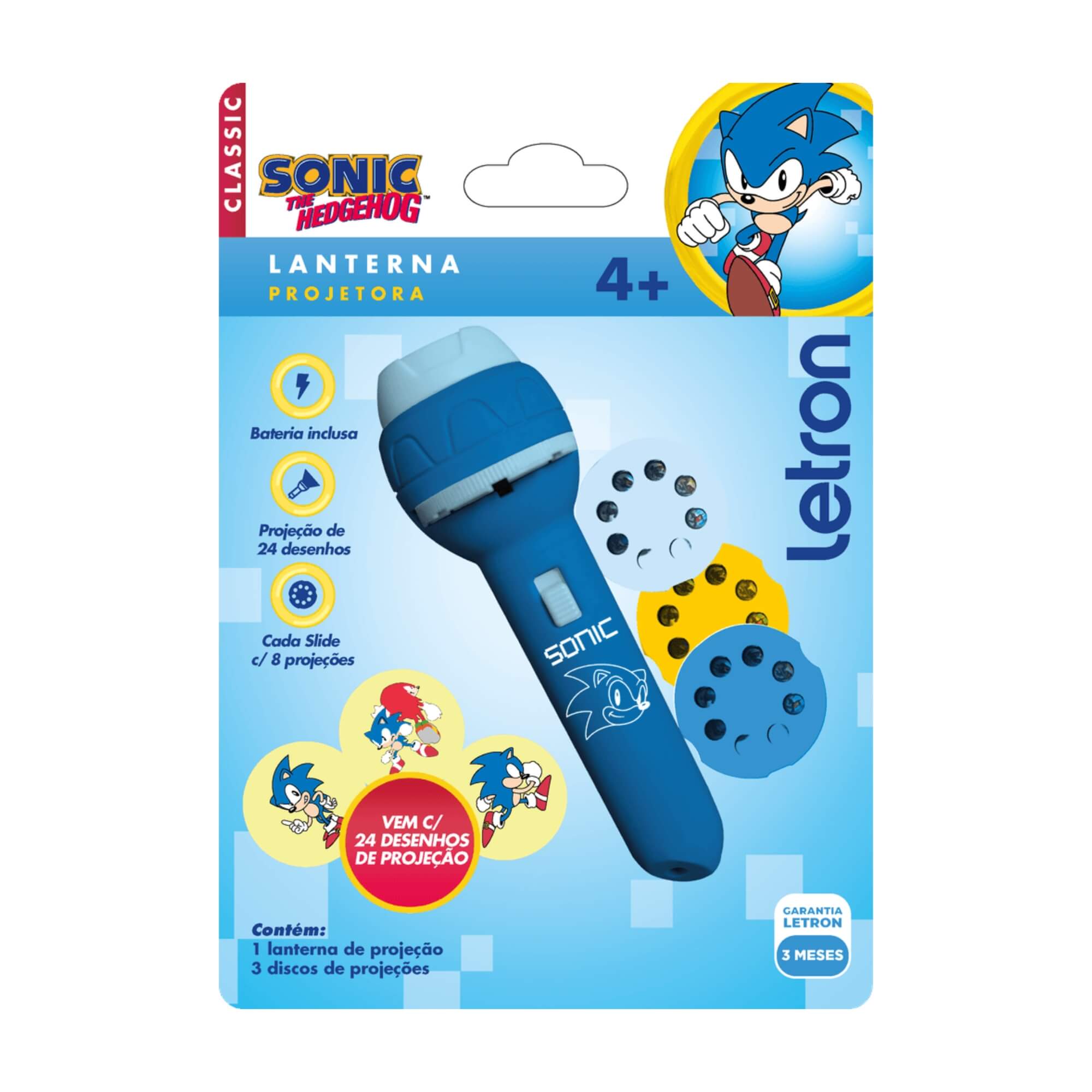 Brinquedo Infantil Lanterna Projetora Sonic + Slides Letron Leo&Leo Leonora - 10463
