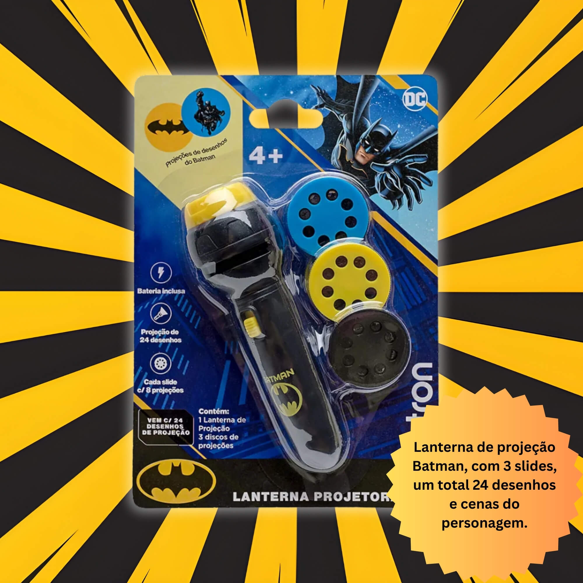 Brinquedo Infantil Lanterna Projetora Batman c/ 3 Slides Letron Leo&Leo Leonora - 10464